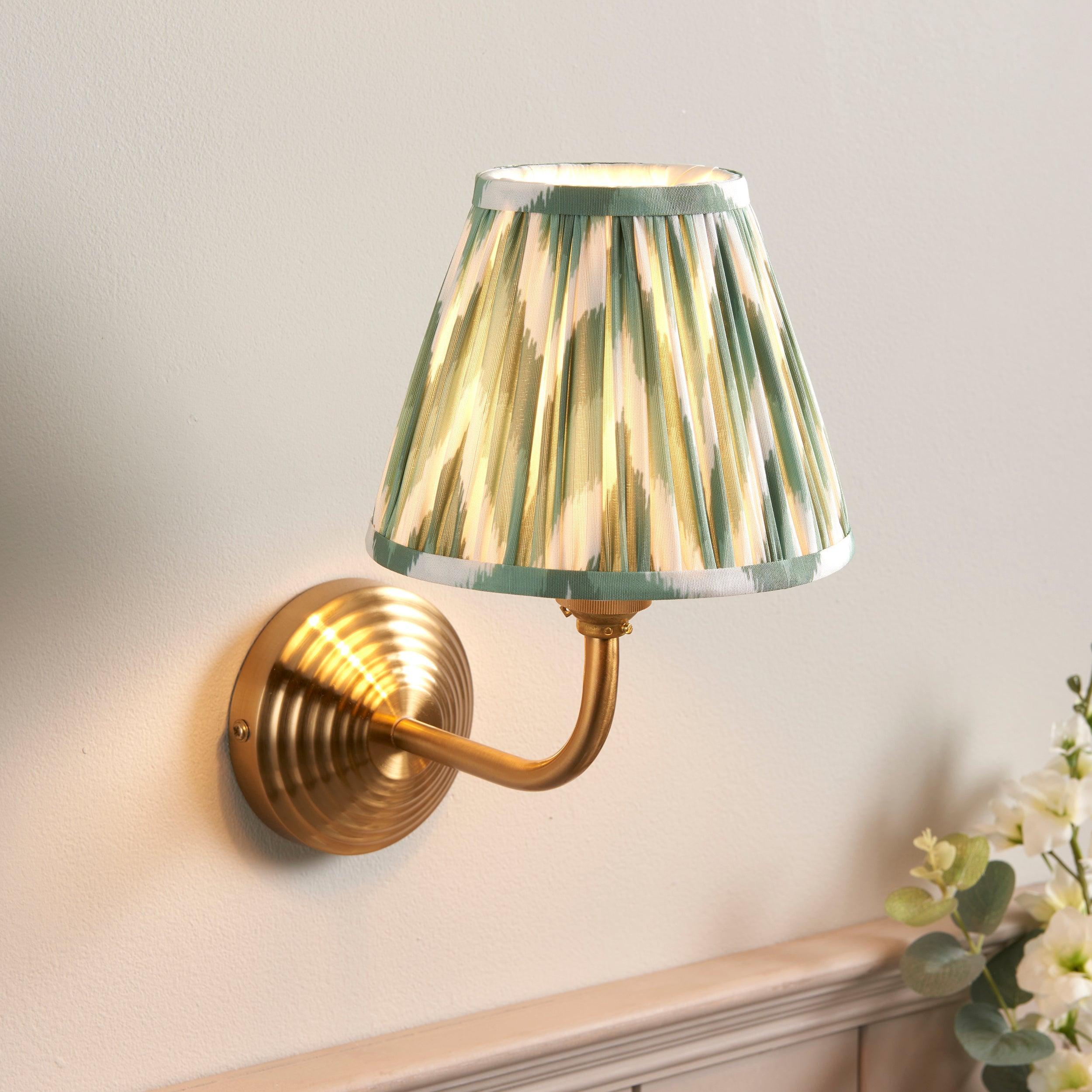 Obelisk Arc Brass Wall Light & Zigzag 16cm Cotswold Green Shade