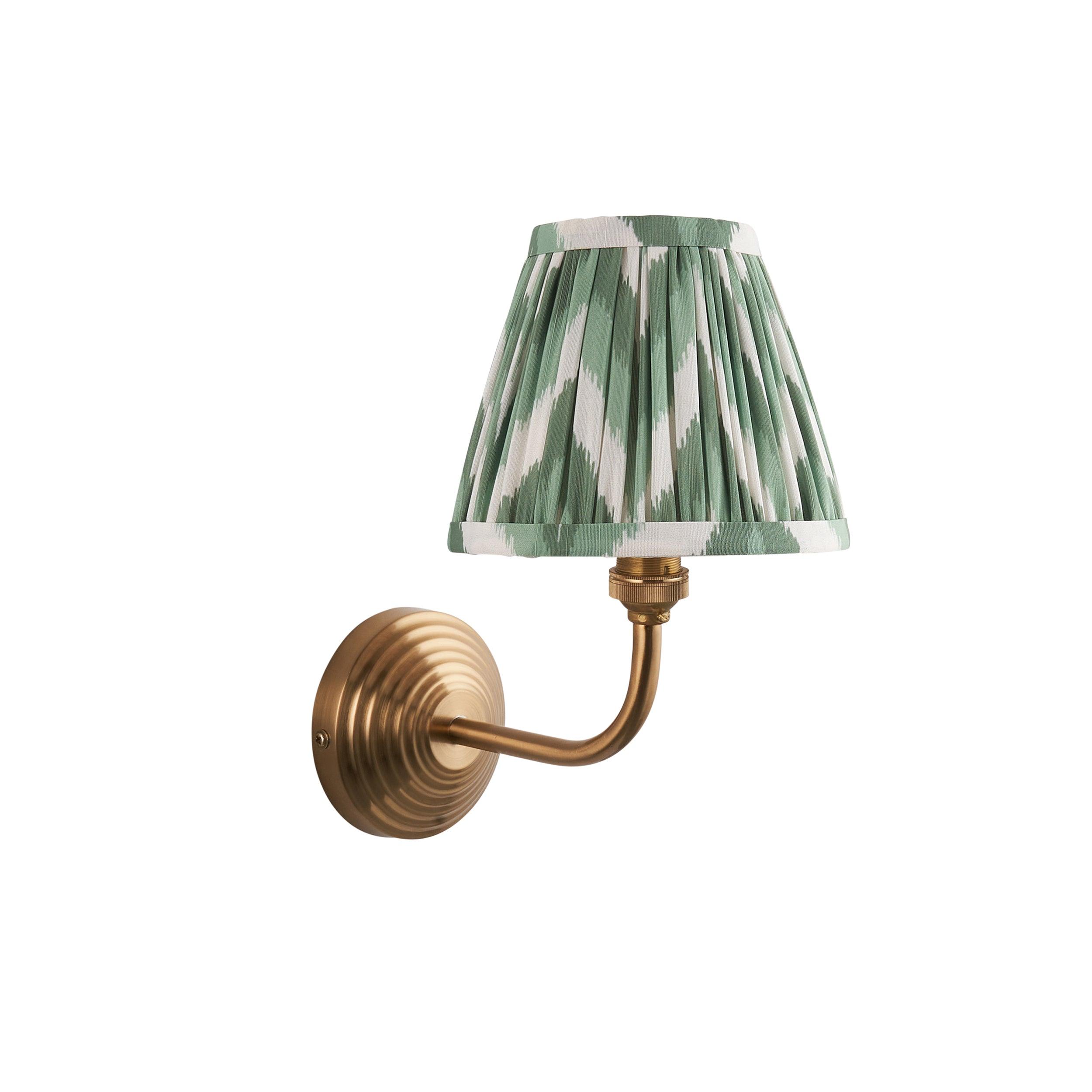 Obelisk Arc Brass Wall Light & Zigzag 16cm Cotswold Green Shade