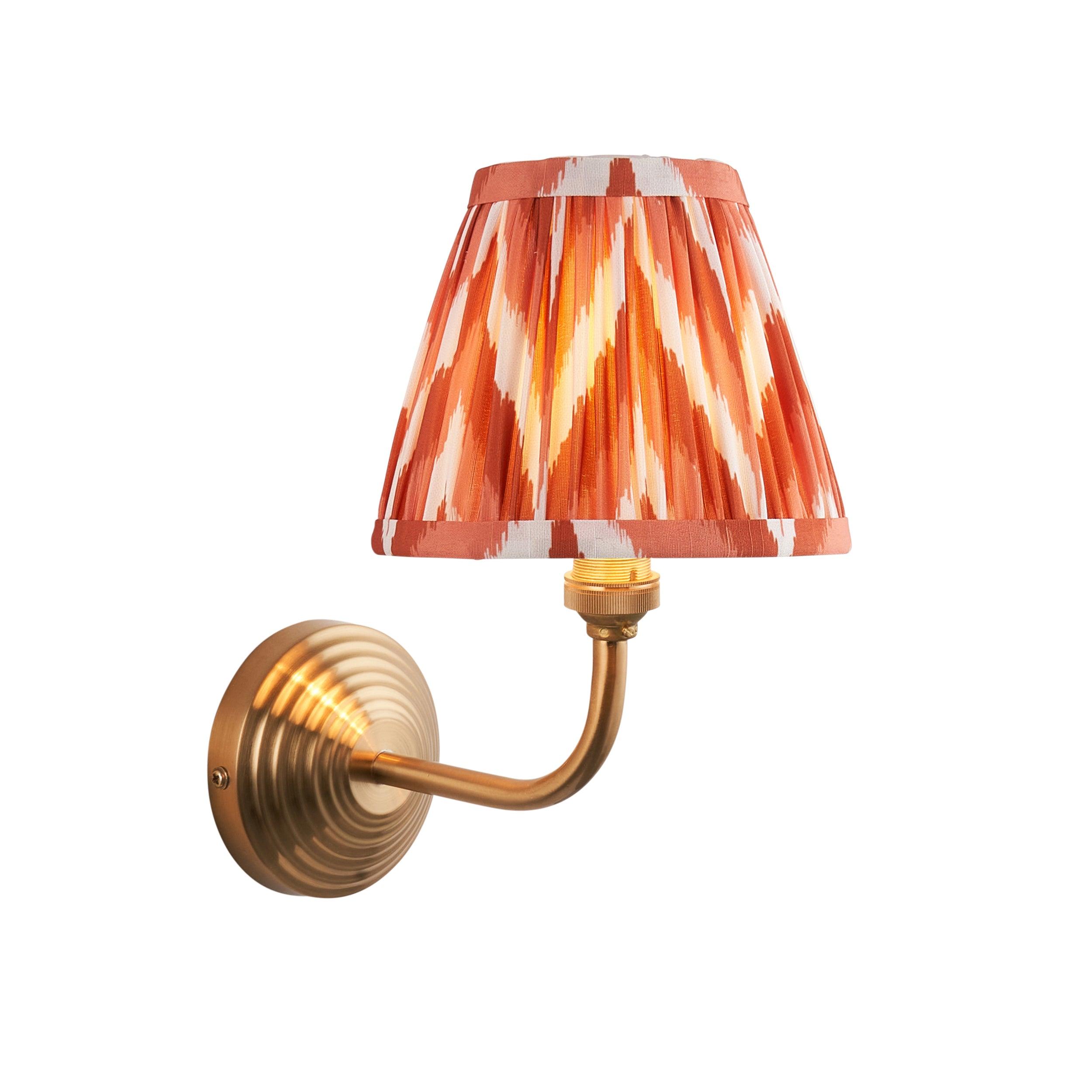 Obelisk Arc Brass Wall Light & Zigzag 16cm Apricot Orange Shade