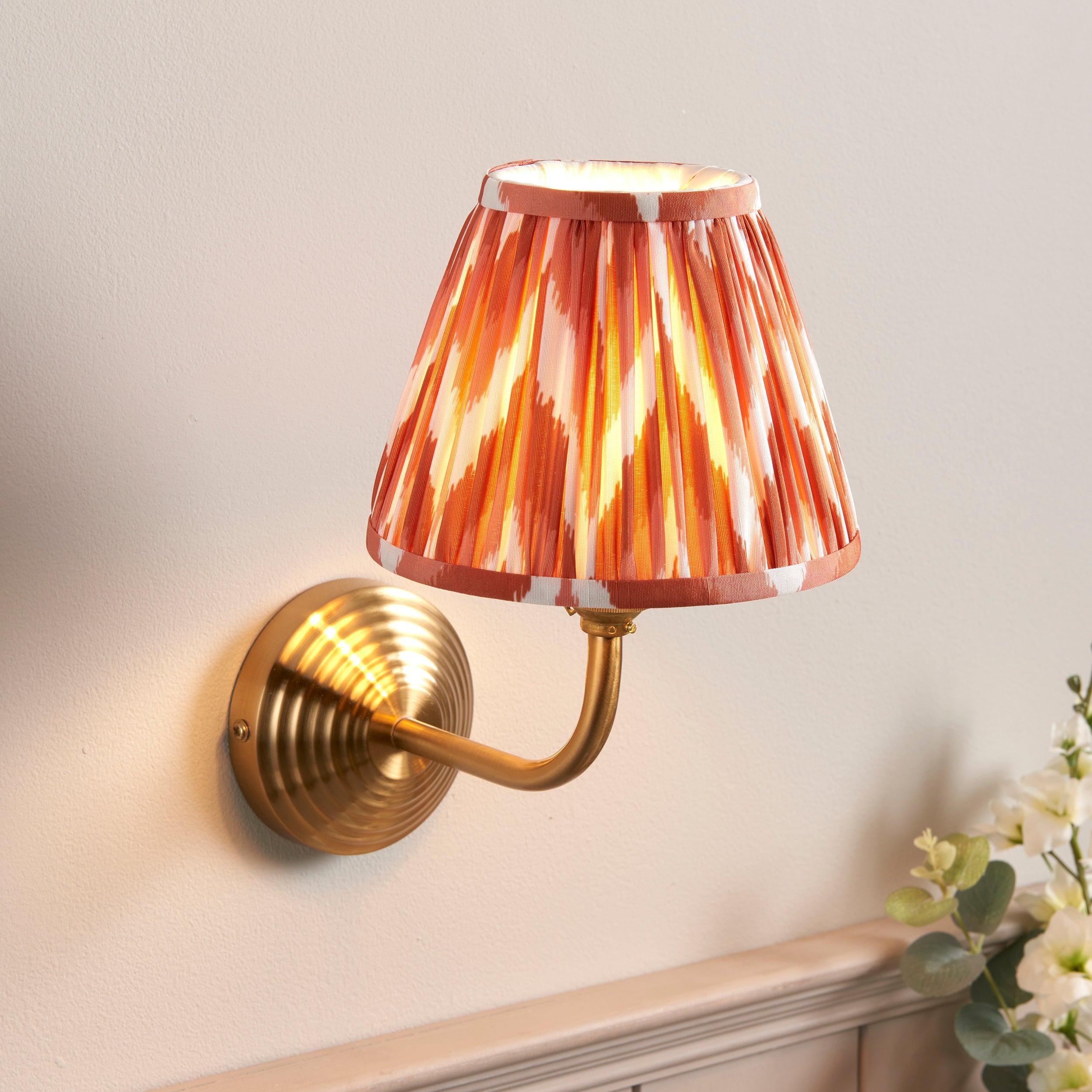 Obelisk Arc Brass Wall Light & Zigzag 16cm Apricot Orange Shade