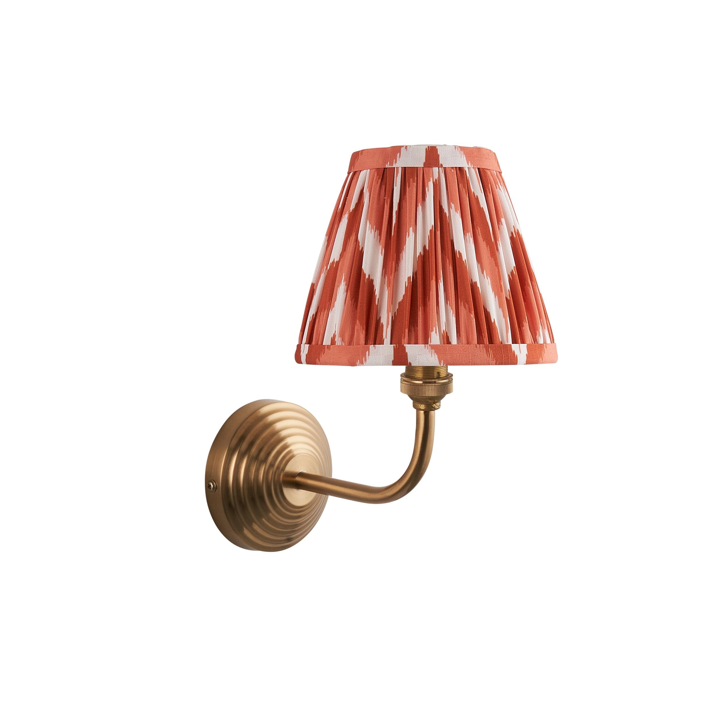Obelisk Arc Brass Wall Light & Zigzag 16cm Apricot Orange Shade