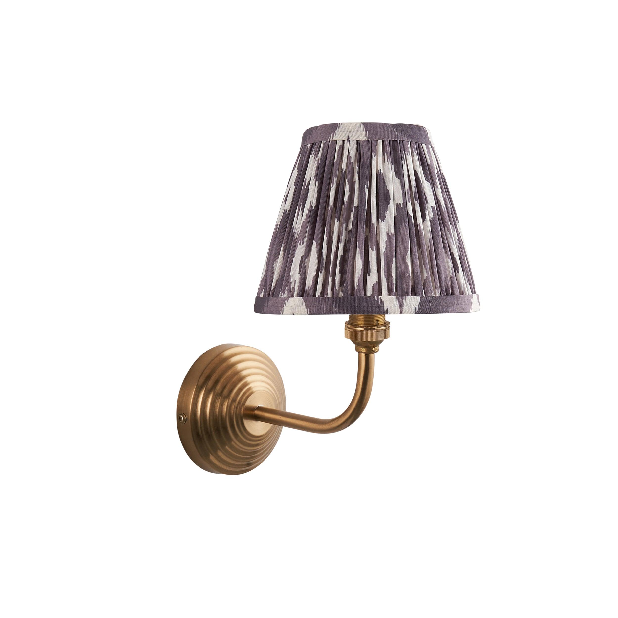 Obelisk Arc Brass Wall Light & Ikat 16cm Pearl Grey Shade
