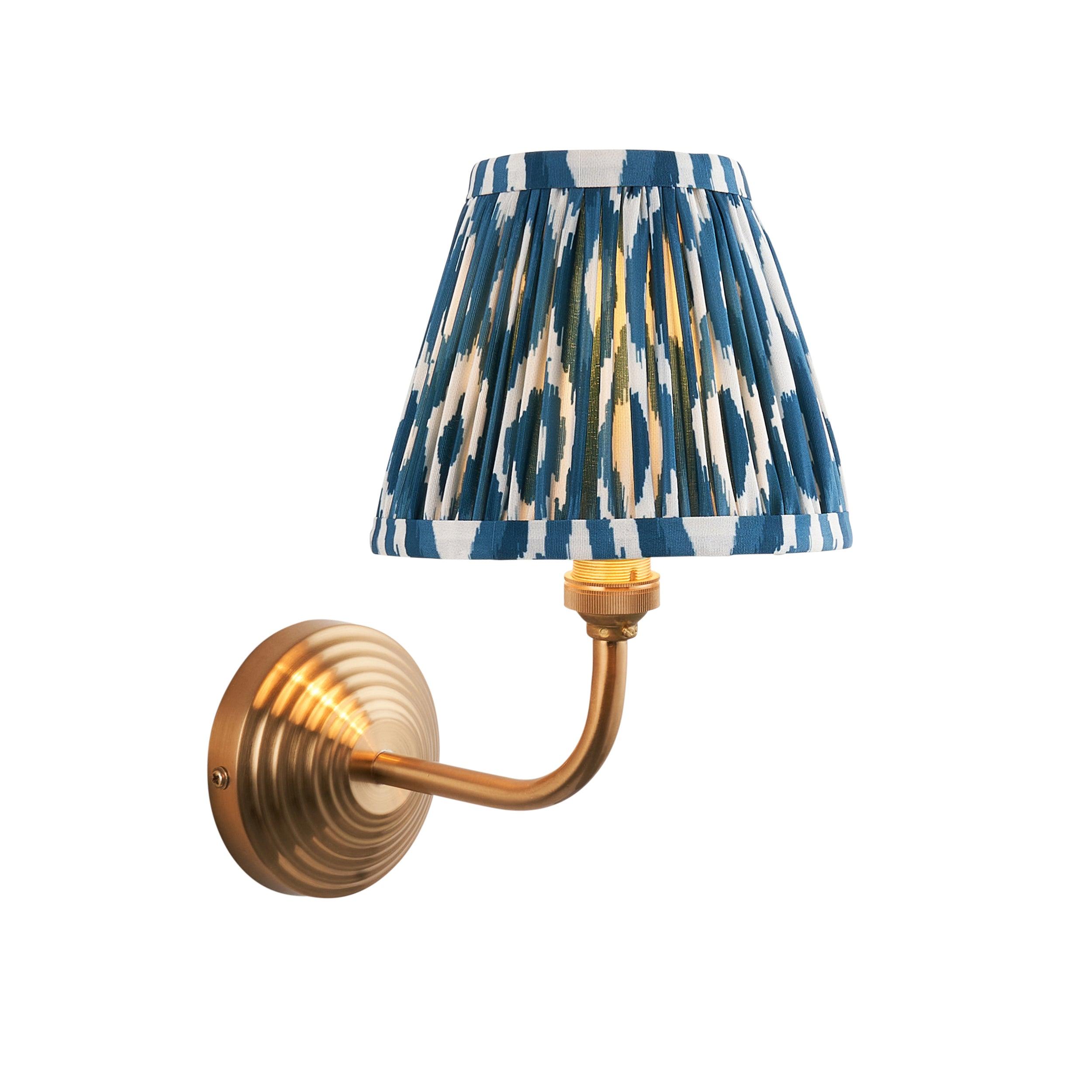 Obelisk Arc Brass Wall Light & Ikat 16cm Marlin Blue Shade