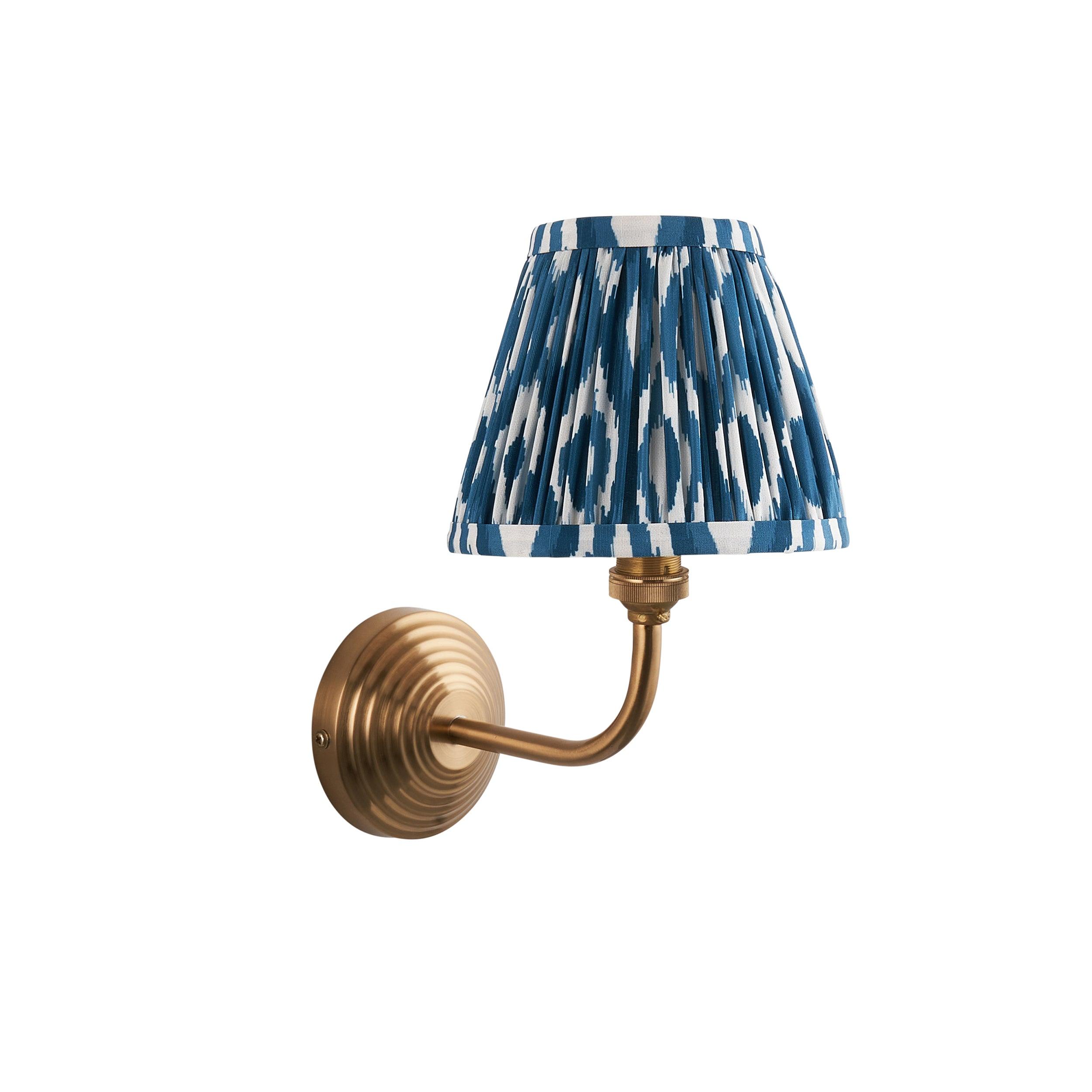 Obelisk Arc Brass Wall Light & Ikat 16cm Marlin Blue Shade