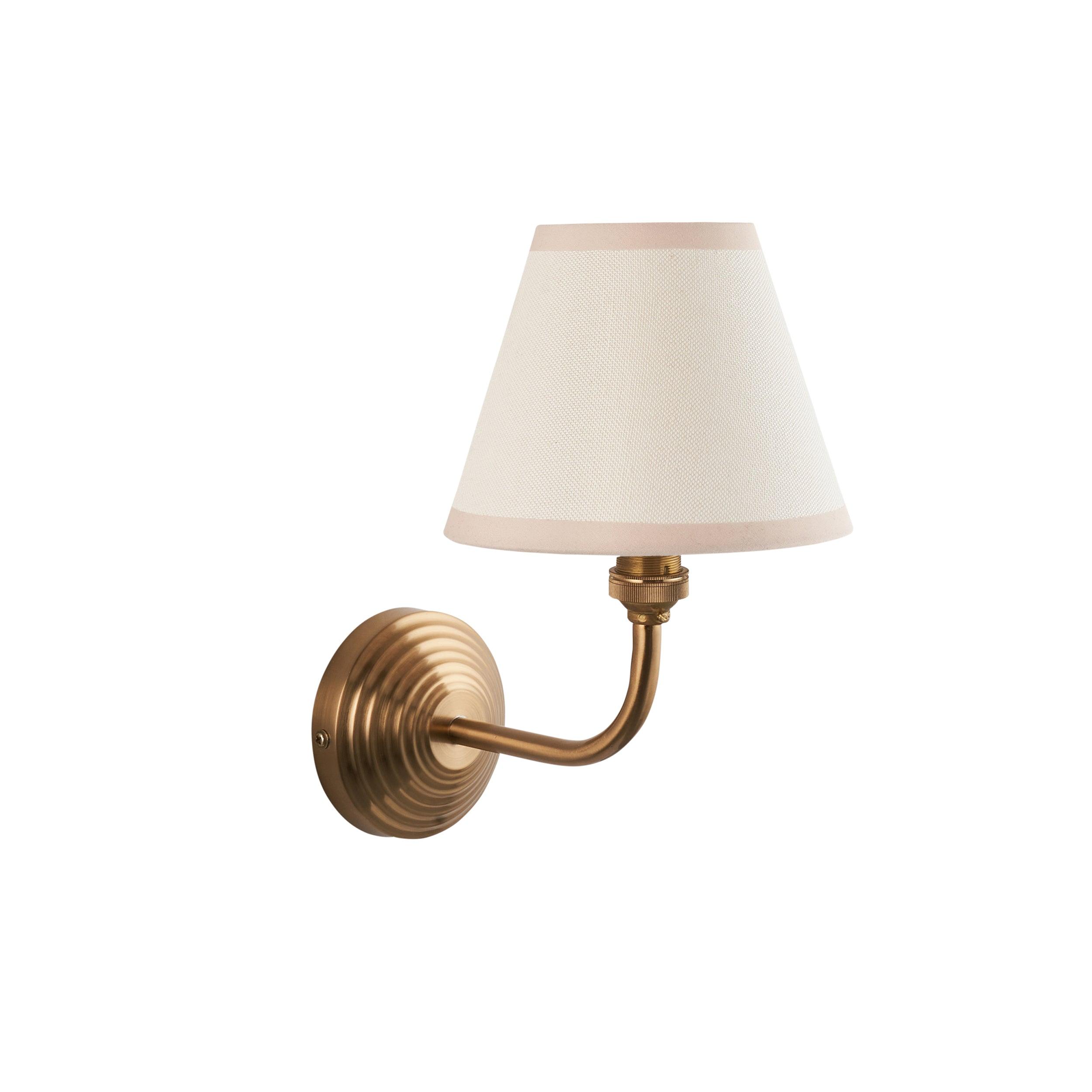 Obelisk Arc Brass Wall Light & Ivy 16cm Vintage white Shade