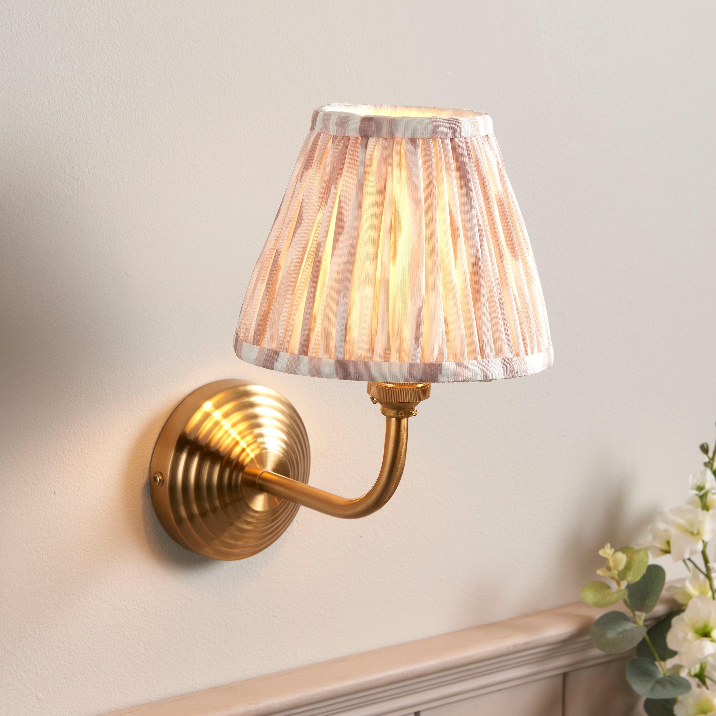 Obelisk Arc Brass Wall Light & Ikat 16cm Neutral Shade