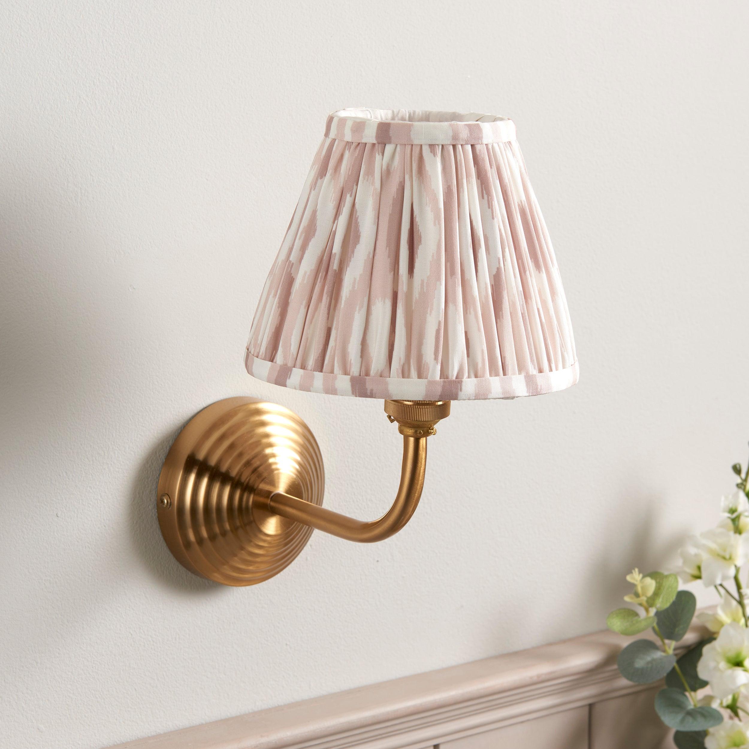 Obelisk Arc Brass Wall Light & Ikat 16cm Neutral Shade