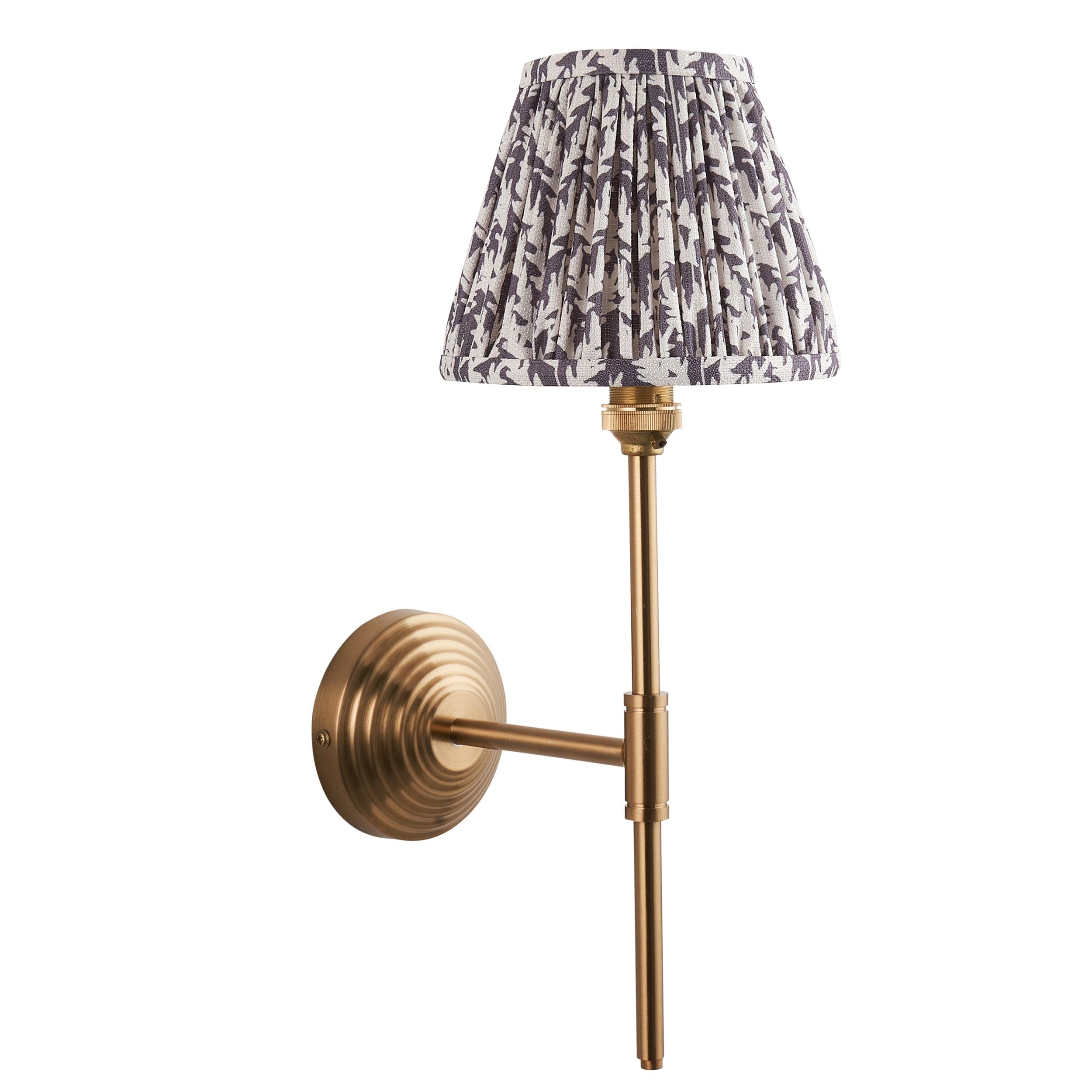 Obelisk T Bar Brass Wall Light & Leaf 16cm Pearl Grey Shade