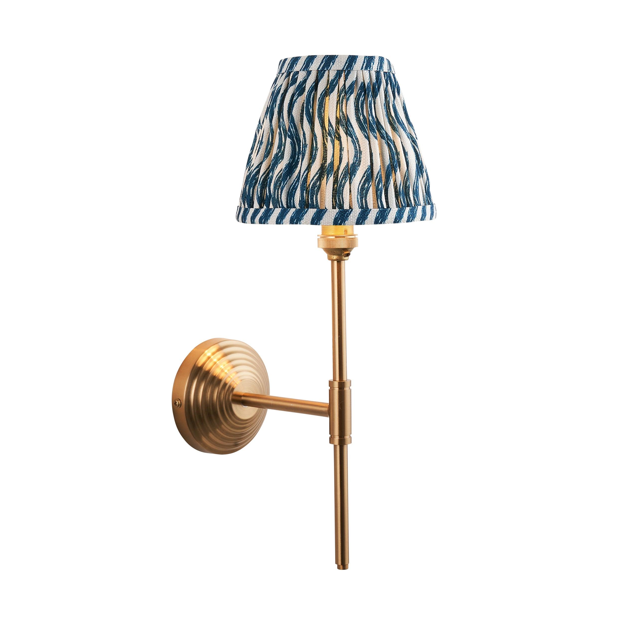 Obelisk T Bar Brass Wall Light & Ripple 16cm Marlin Blue Shade