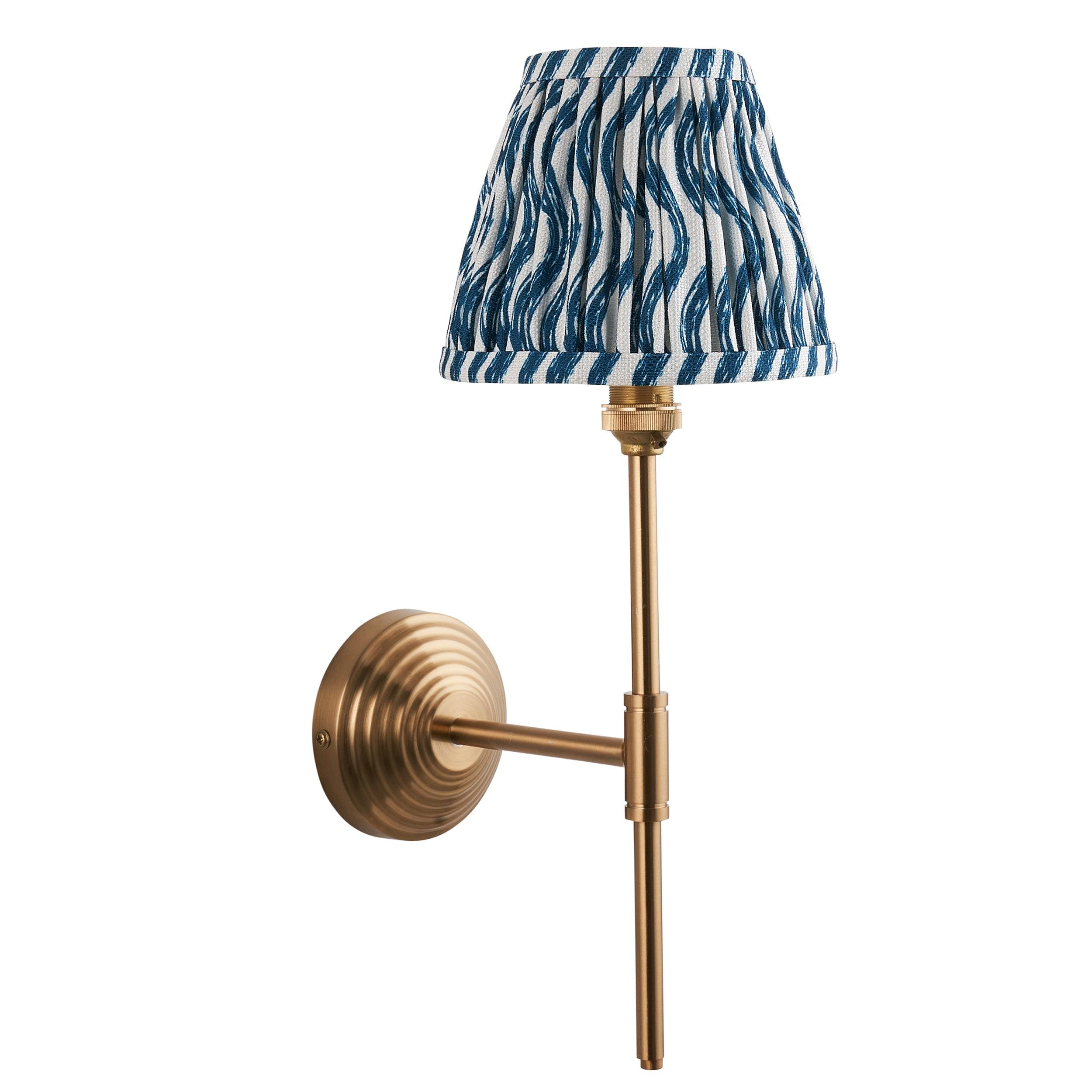 Obelisk T Bar Brass Wall Light & Ripple 16cm Marlin Blue Shade