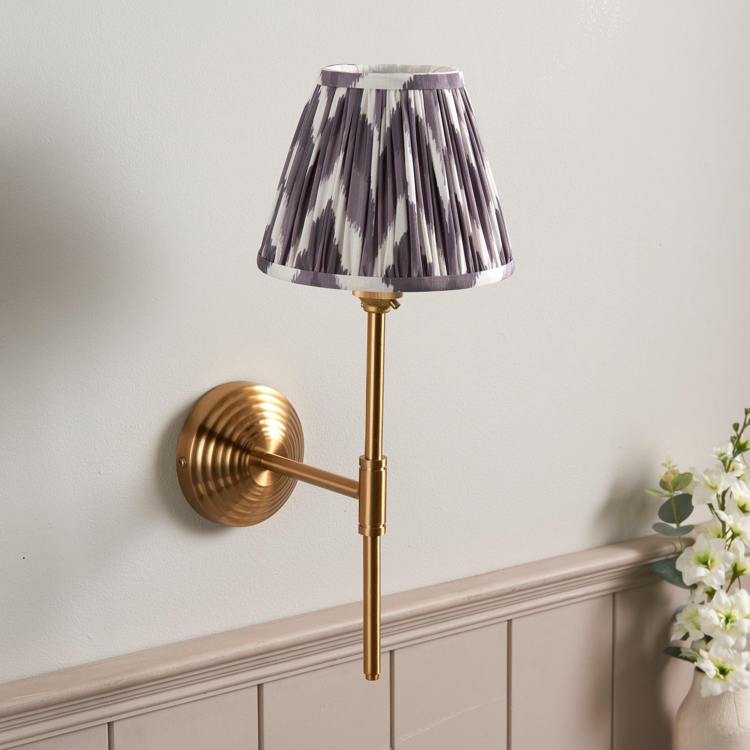 Obelisk T Bar Brass Wall Light & Zigzag 16cm Pearl Grey Shade