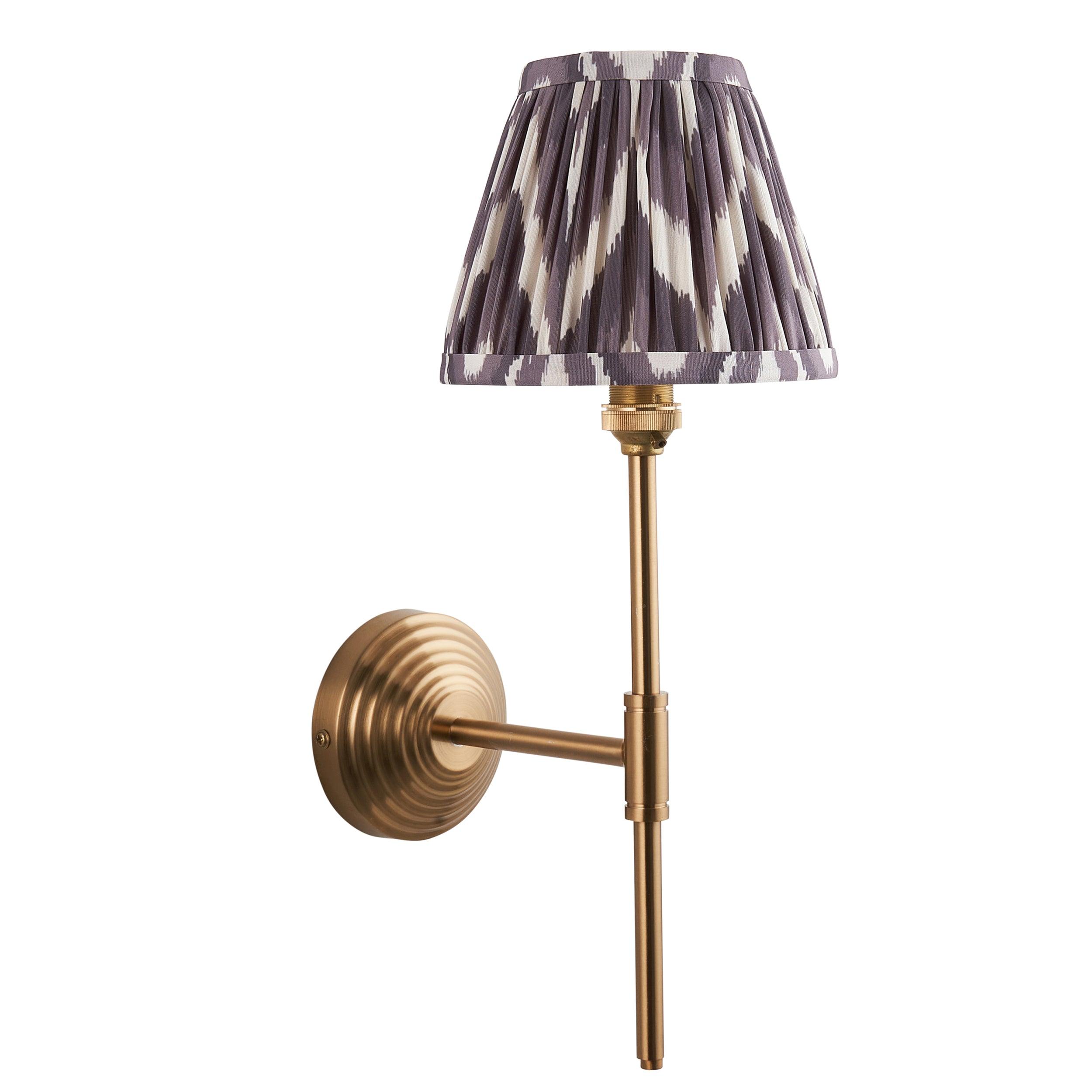 Obelisk T Bar Brass Wall Light & Zigzag 16cm Pearl Grey Shade