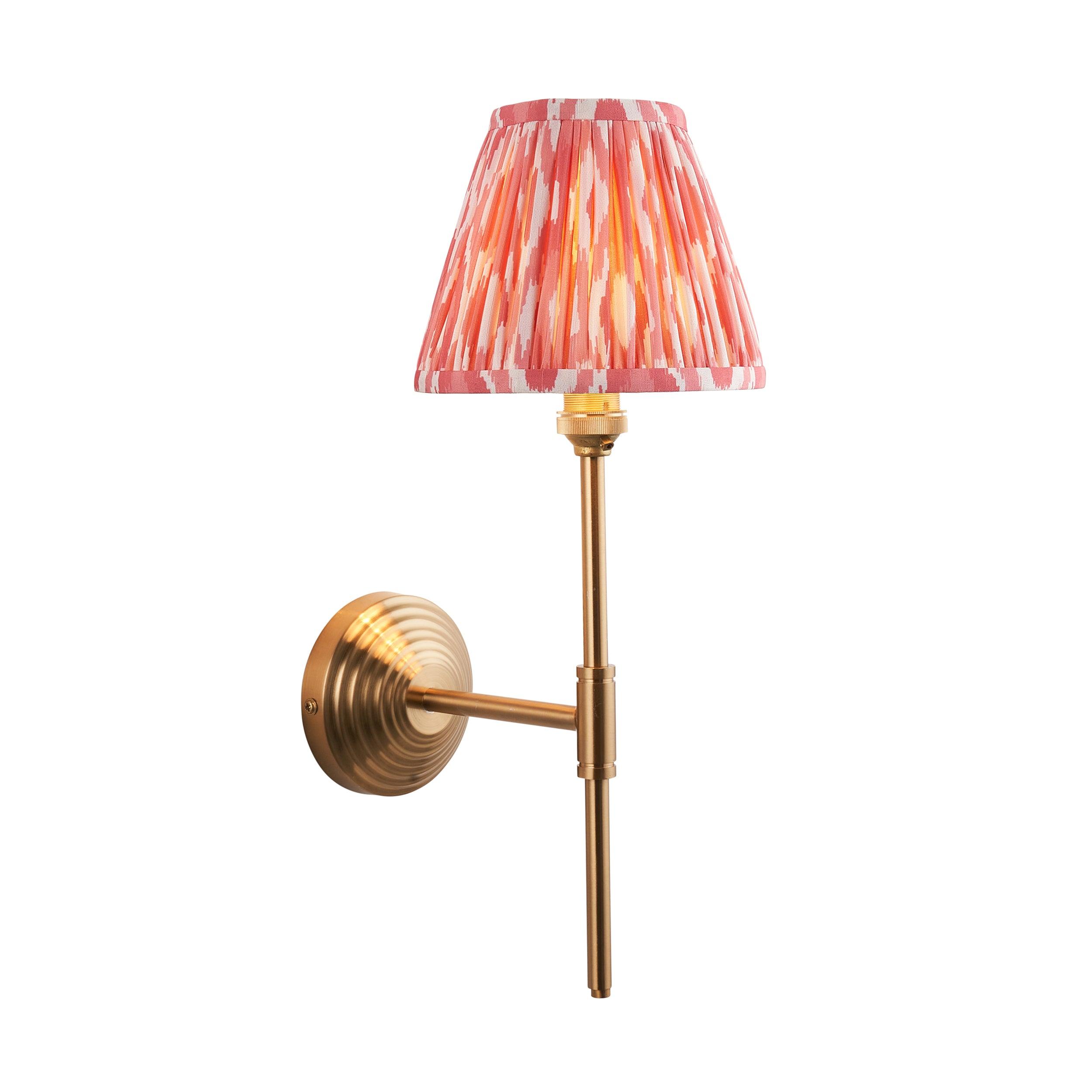Obelisk T Bar Brass Wall Light & Ikat 16cm Coral Pink Shade