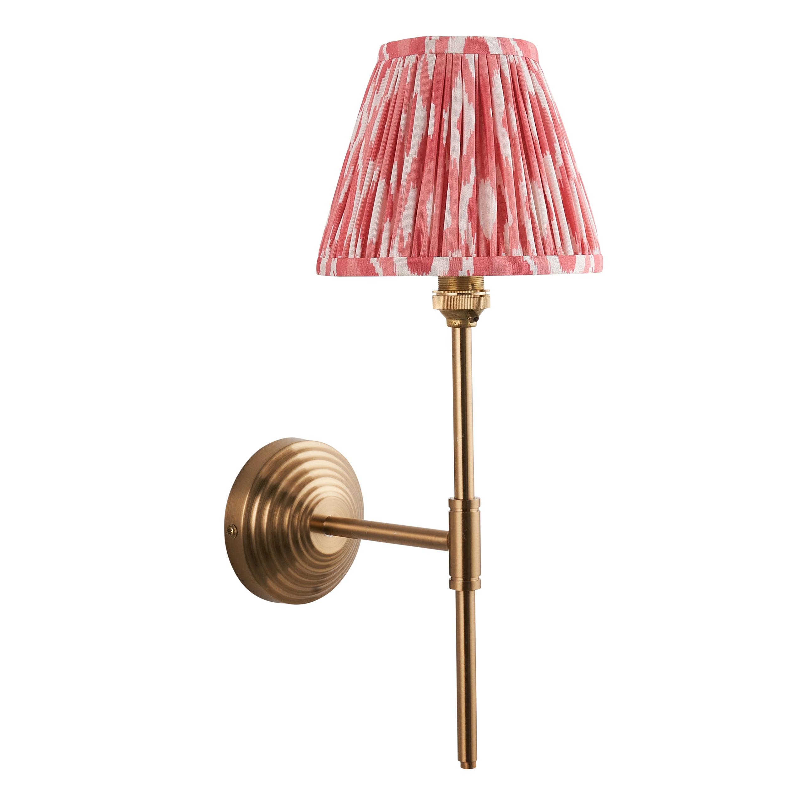 Obelisk T Bar Brass Wall Light & Ikat 16cm Coral Pink Shade