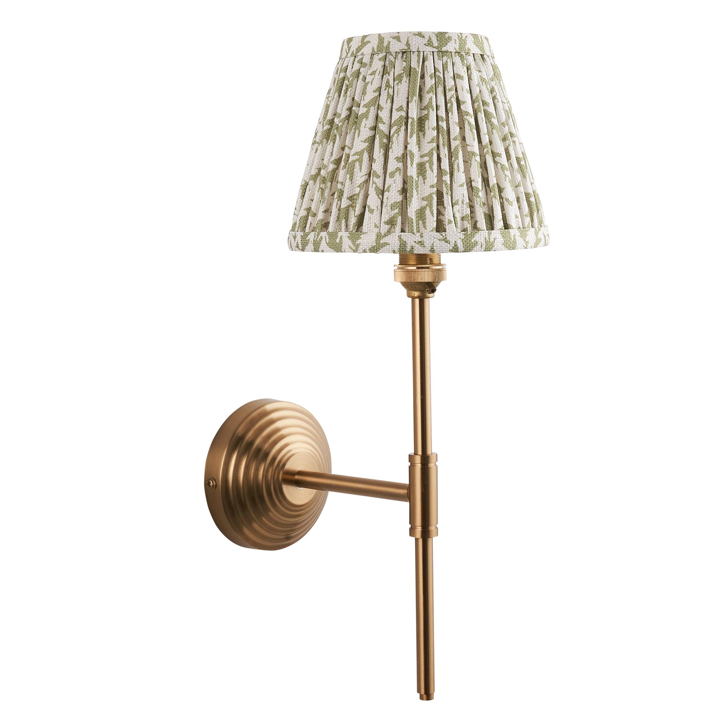 Obelisk T Bar Brass Wall Light & Leaf 16cm Herb Garden Green Shade