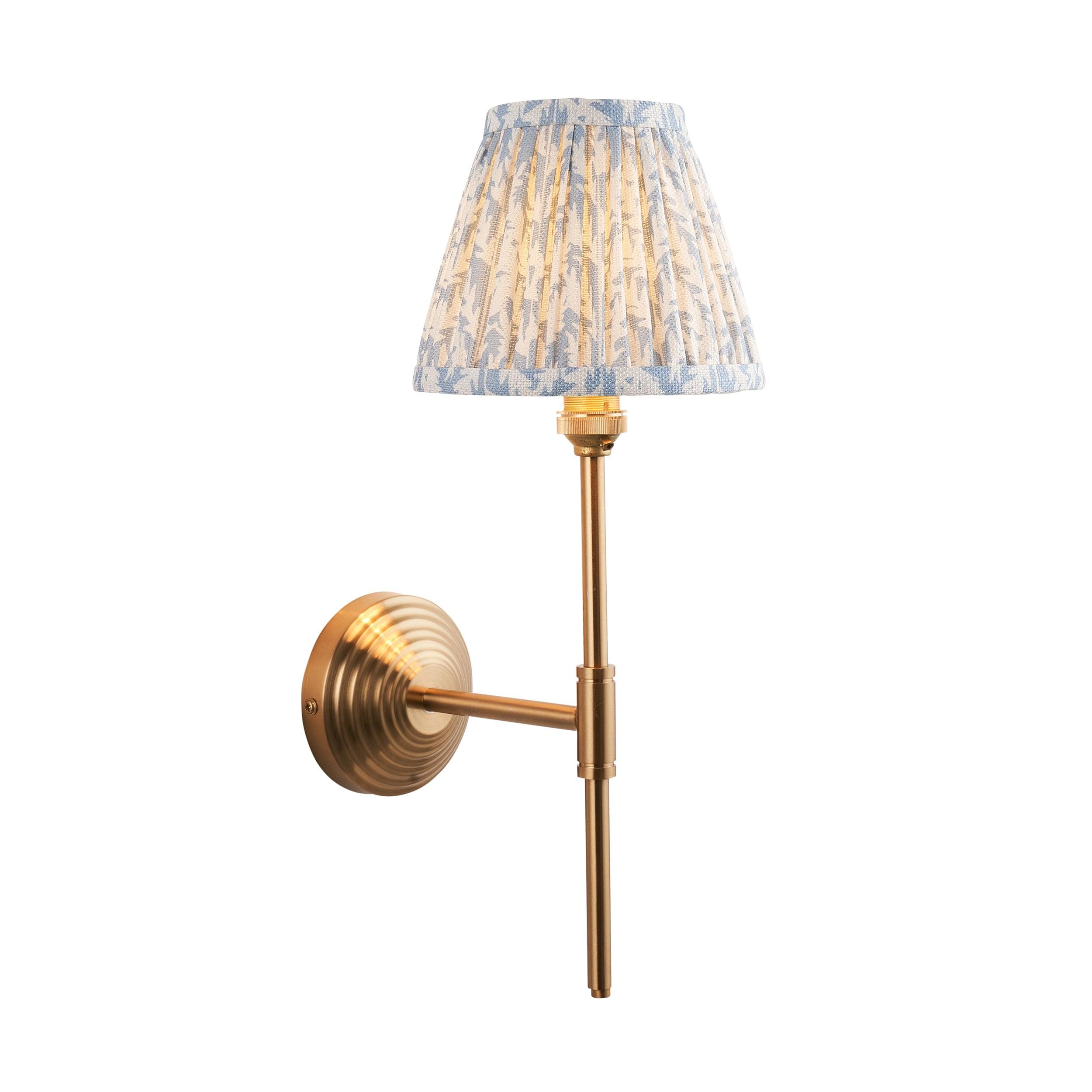 Obelisk T Bar Brass Wall Light & Leaf 16cm Shell Bay Blue Shade