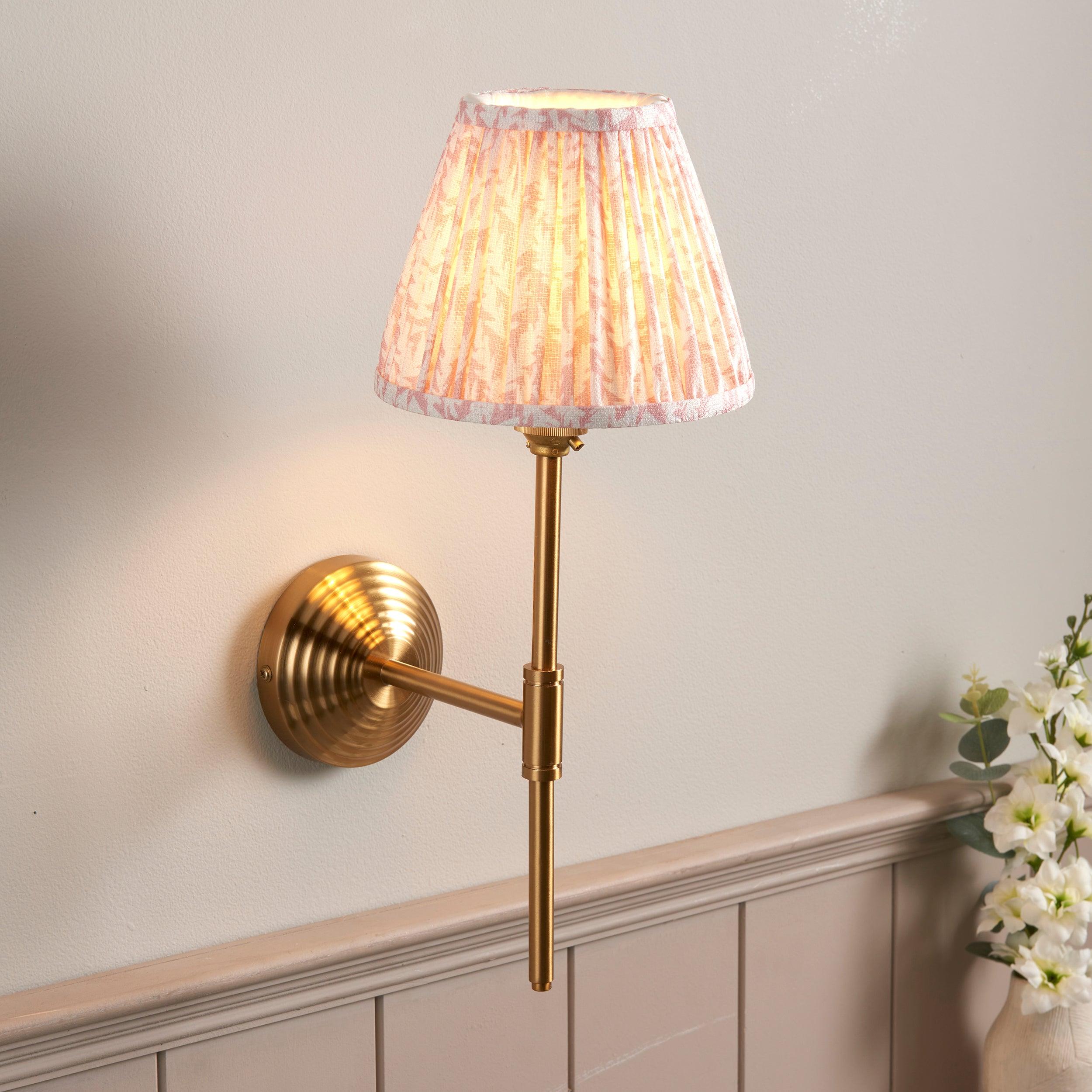 Obelisk T Bar Brass Wall Light & Leaf 16cm Peachy keen Shade