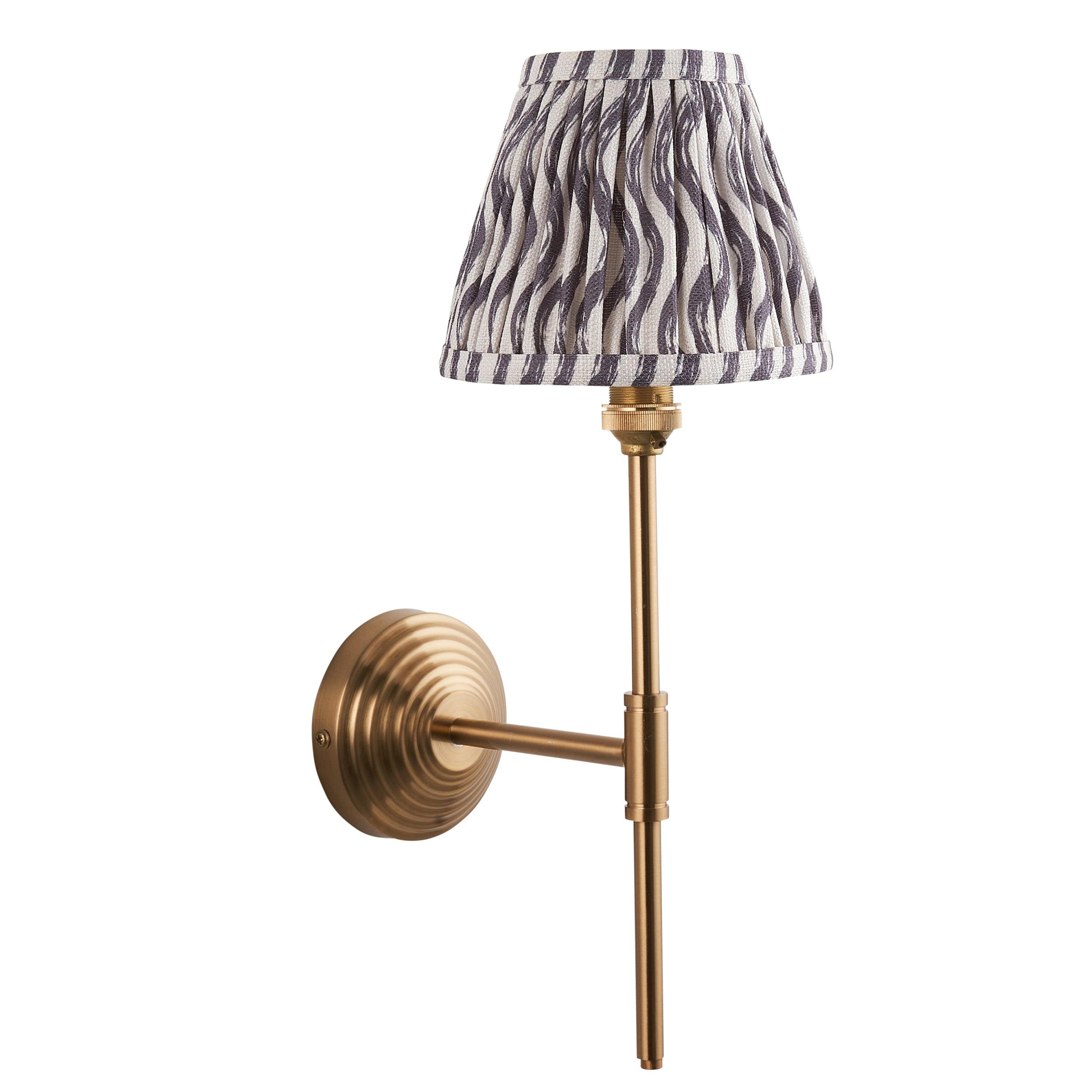 Obelisk T Bar Brass Wall Light & Ripple 16cm Pearl Grey Shade