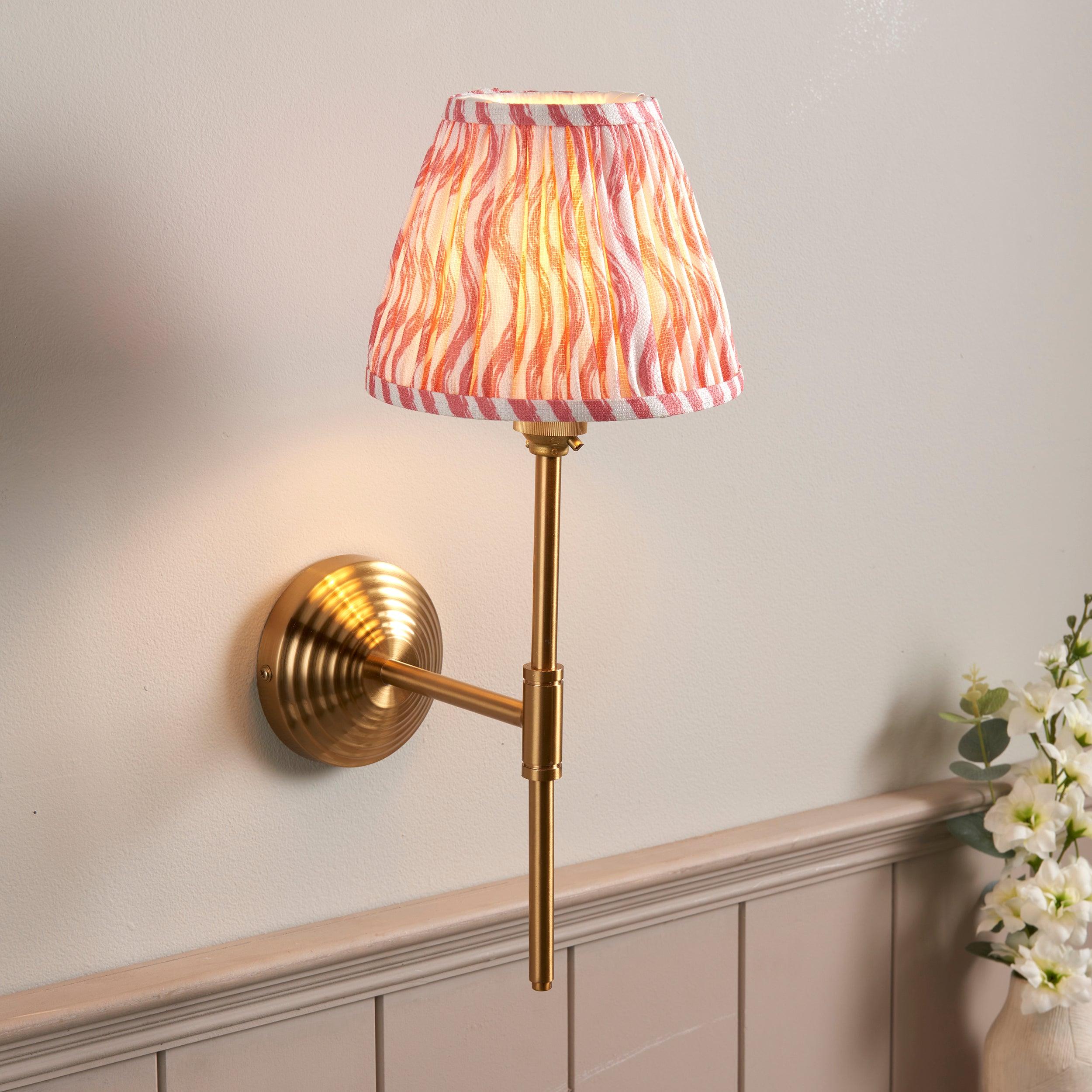 Obelisk T Bar Brass Wall Light & Ripple 16cm Coral Pink Shade