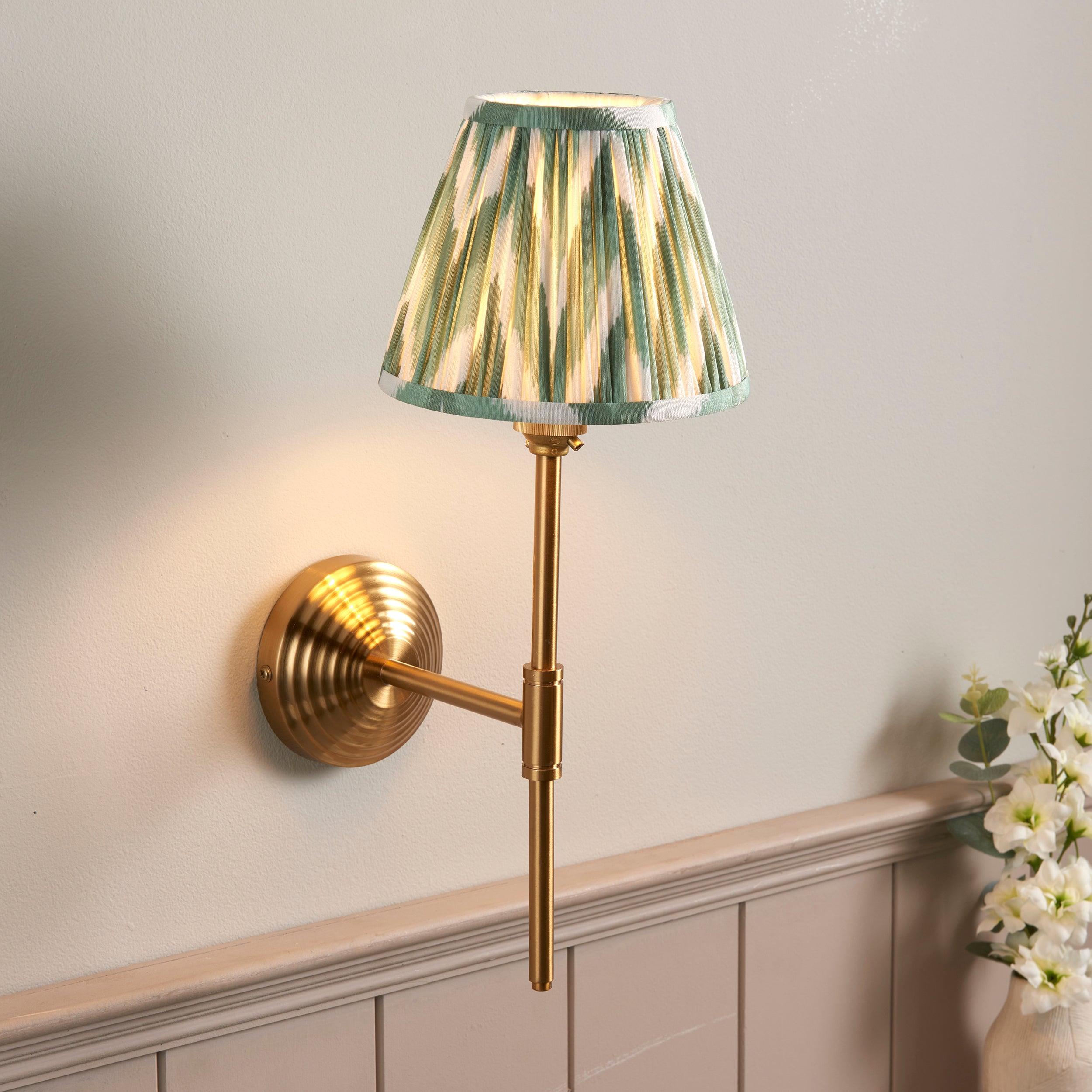 Obelisk T Bar Brass Wall Light & Zigzag 16cm Cotswold Green Shade