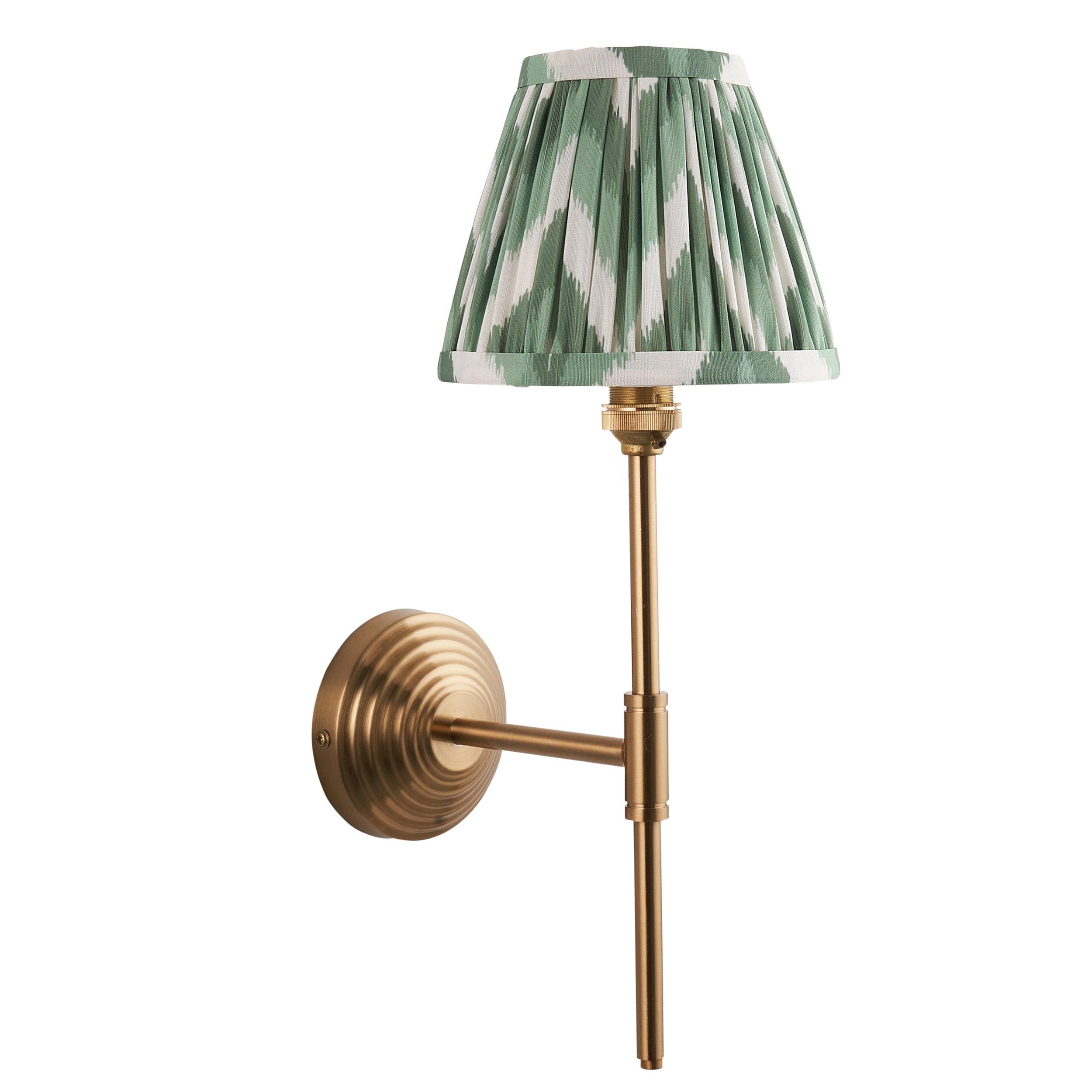 Obelisk T Bar Brass Wall Light & Zigzag 16cm Cotswold Green Shade