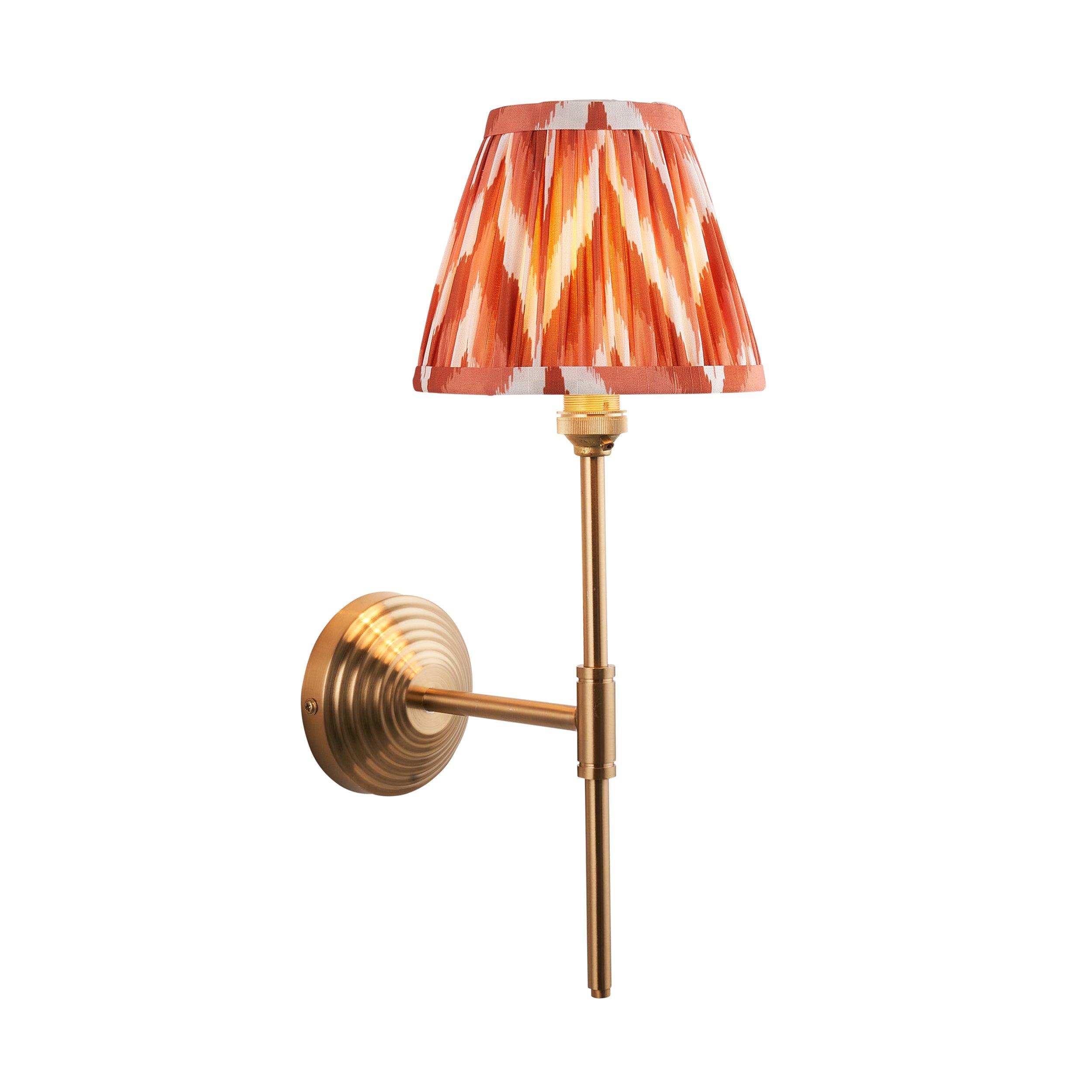 Obelisk T Bar Brass Wall Light & Zigzag 16cm Apricot Orange Shade