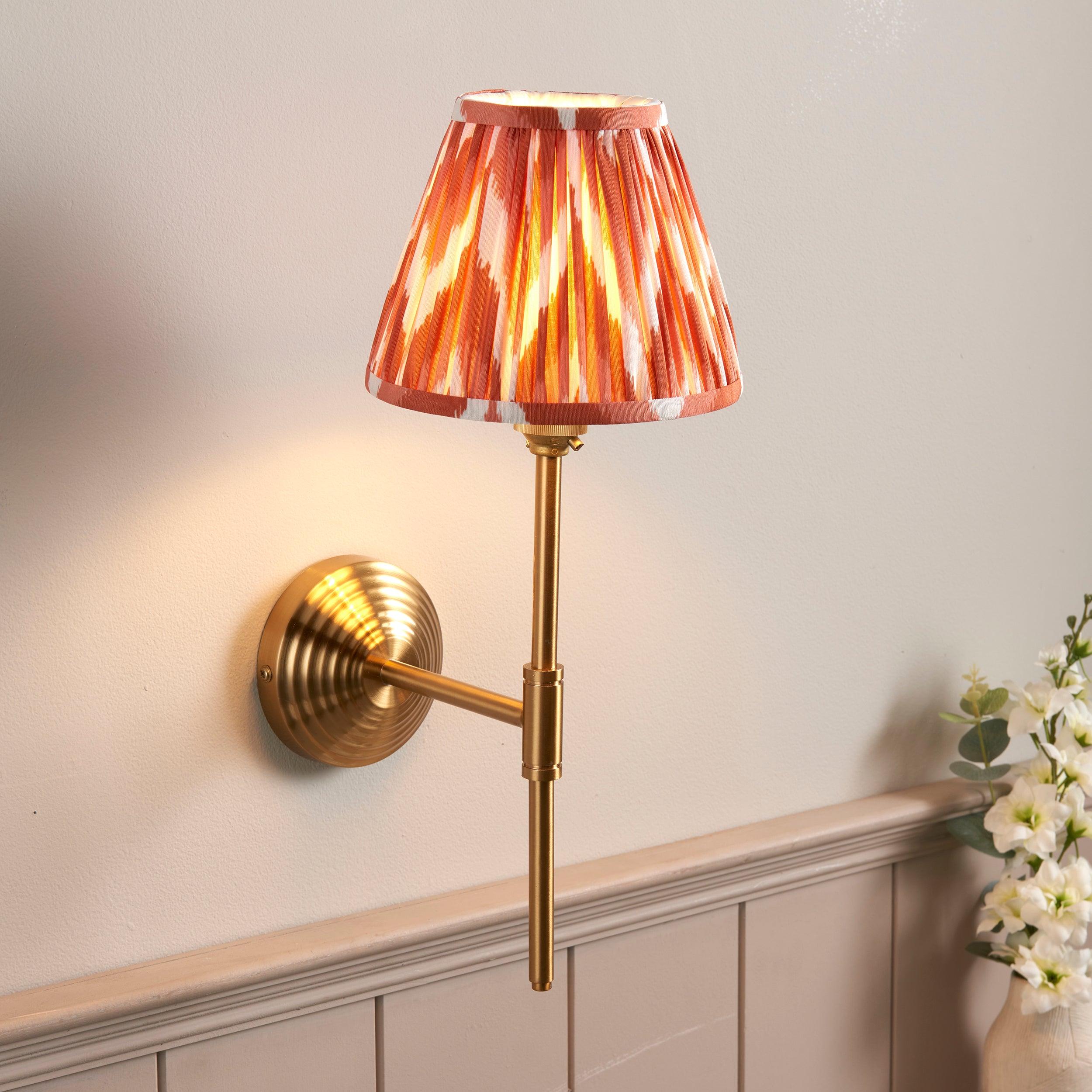 Obelisk T Bar Brass Wall Light & Zigzag 16cm Apricot Orange Shade