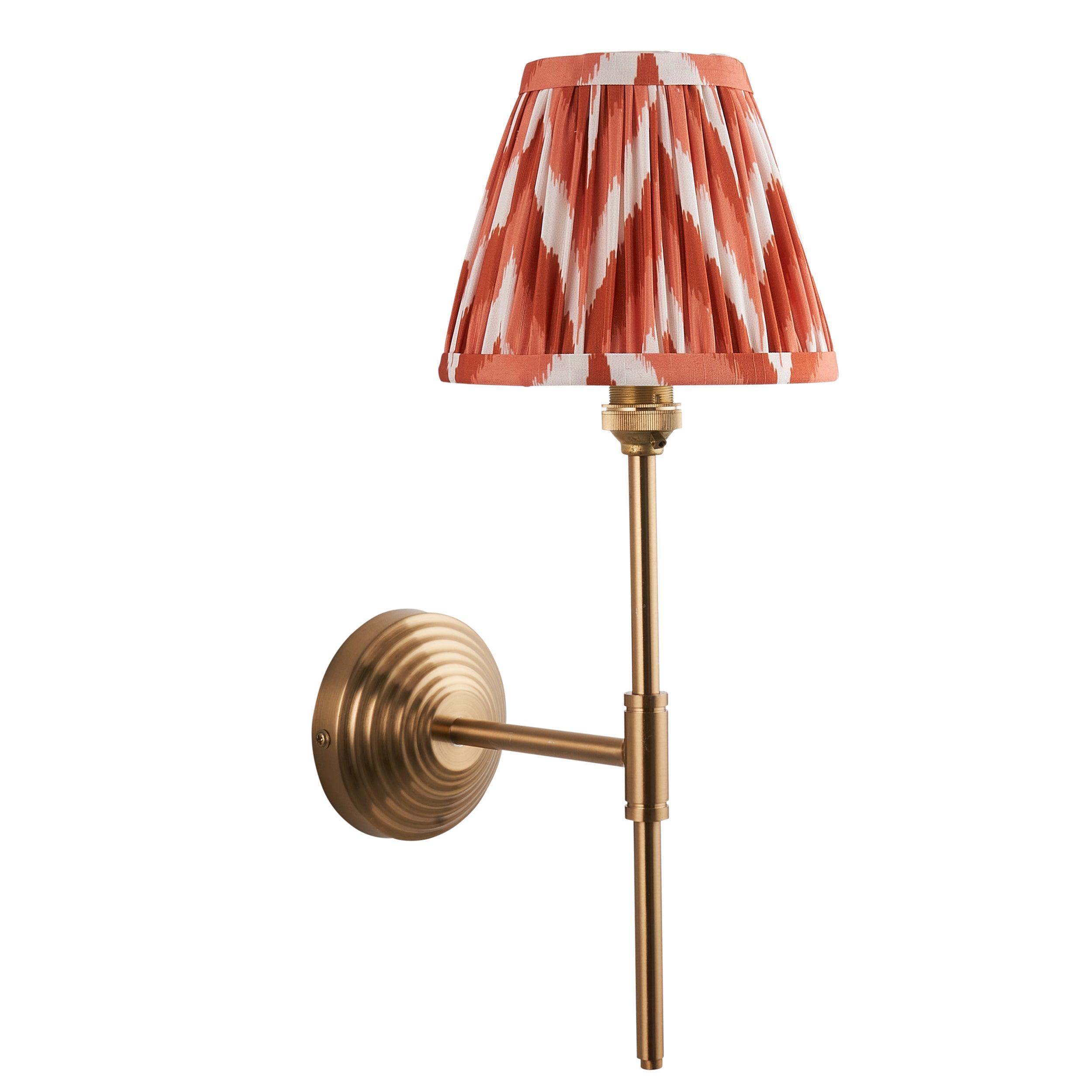 Obelisk T Bar Brass Wall Light & Zigzag 16cm Apricot Orange Shade