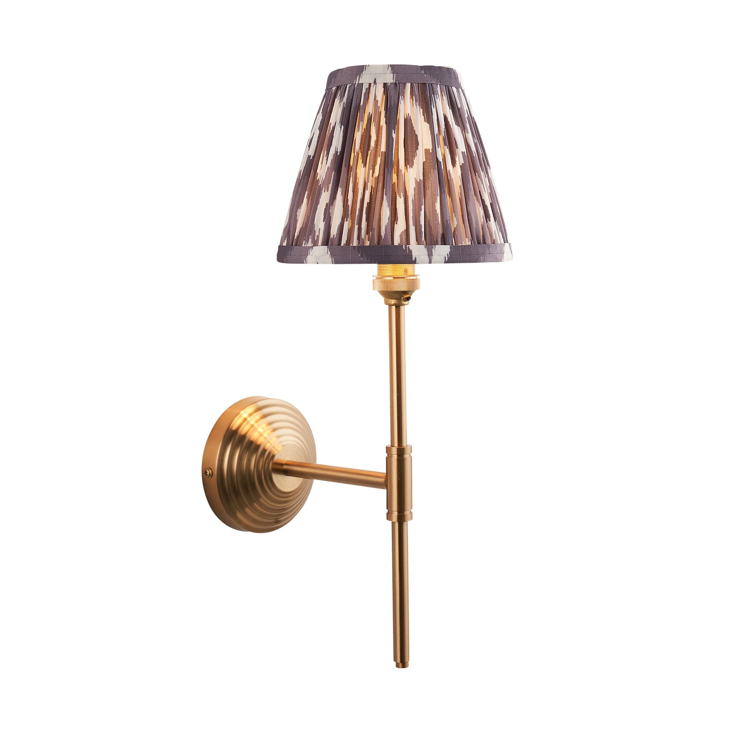 Obelisk T Bar Brass Wall Light & Ikat 16cm Pearl Grey Shade