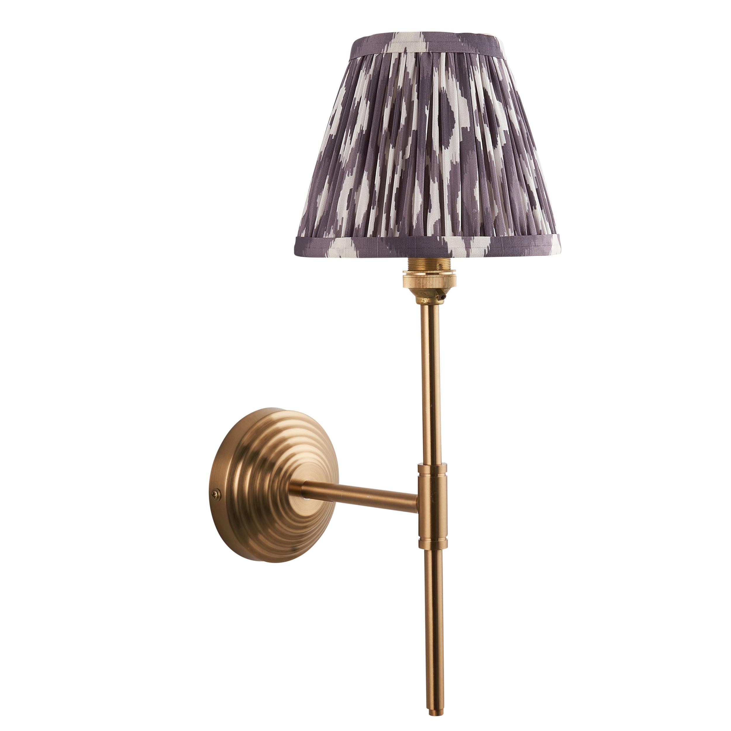 Obelisk T Bar Brass Wall Light & Ikat 16cm Pearl Grey Shade