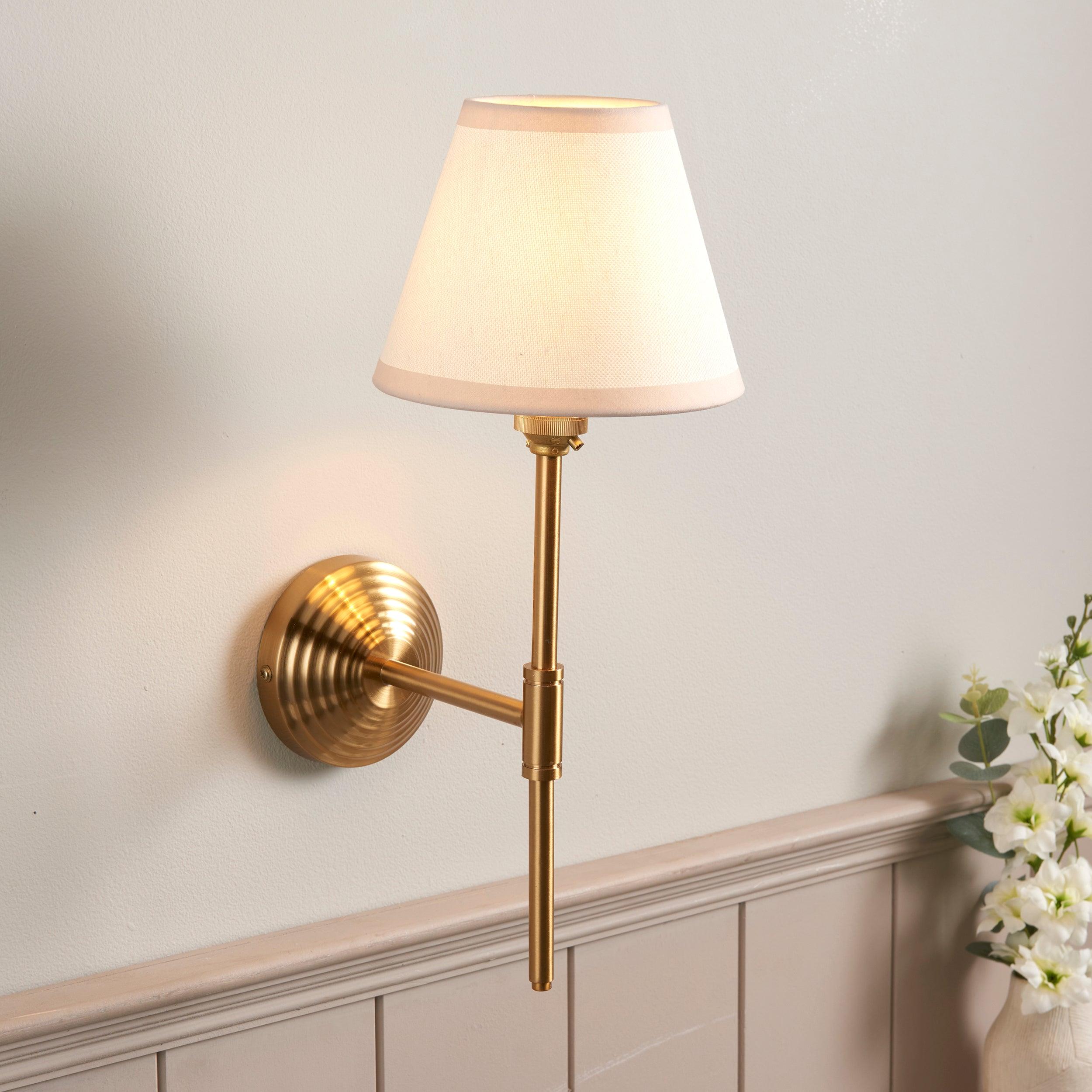 Obelisk T Bar Brass Wall Light & Ivy 16cm Vintage white Shade