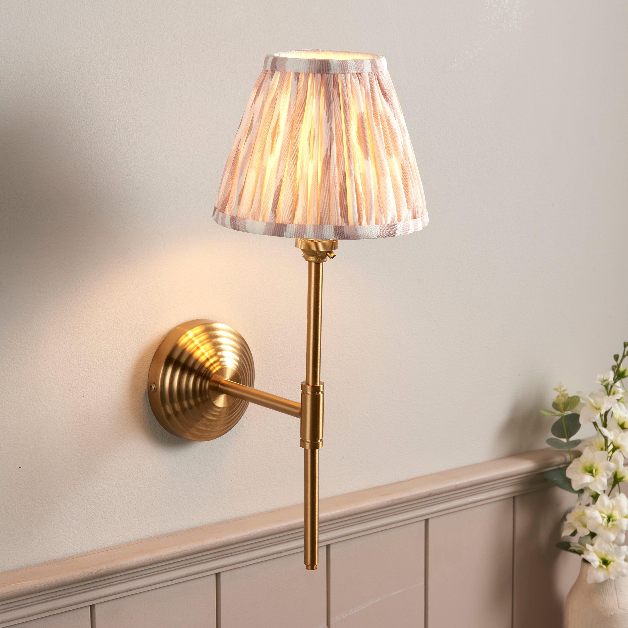 Obelisk T Bar Brass Wall Light & Ikat 16cm Neutral Shade