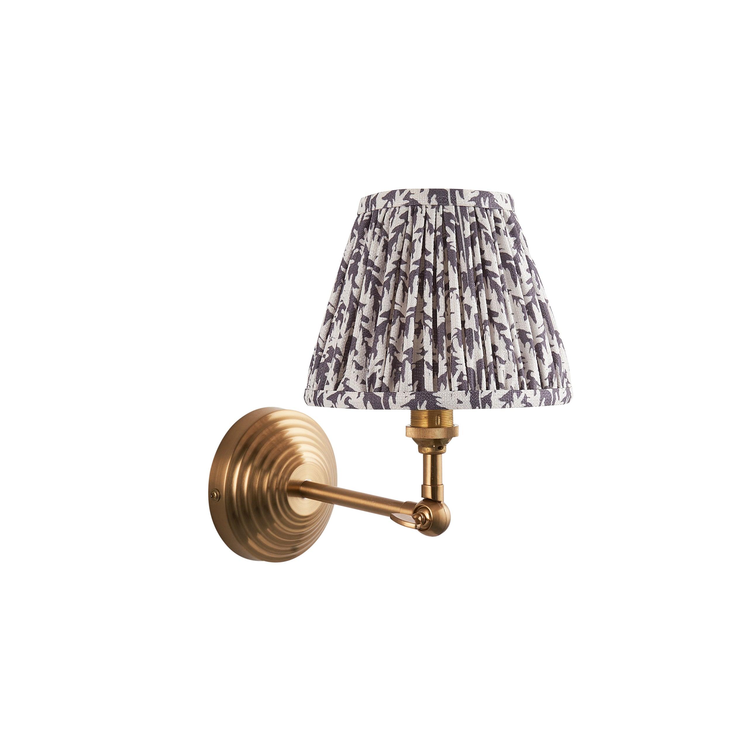 Obelisk Brass Wall Light Wing & Leaf 16cm Pearl Grey Shade