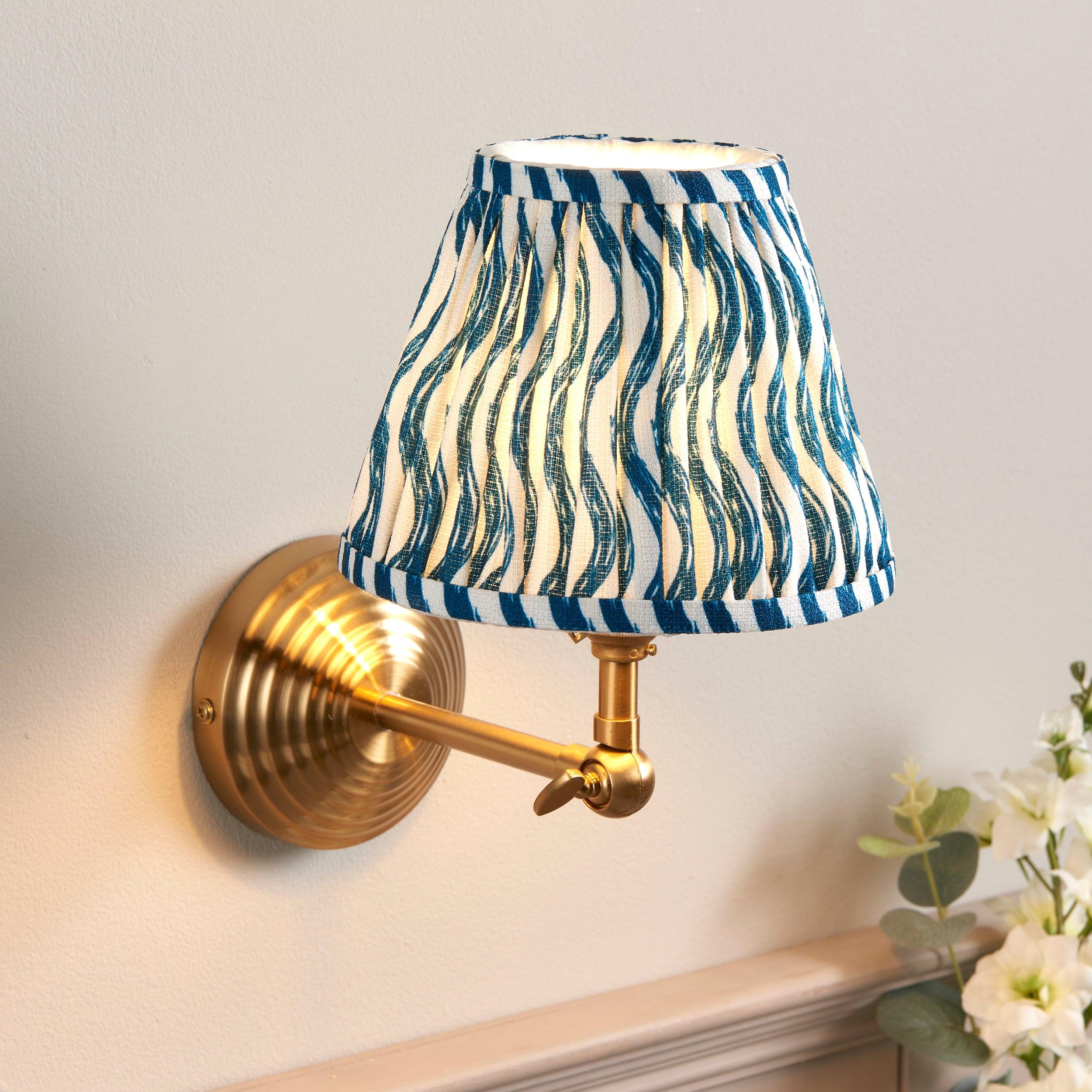 Obelisk Brass Wall Light Wing & Ripple 16cm Marlin Blue Shade