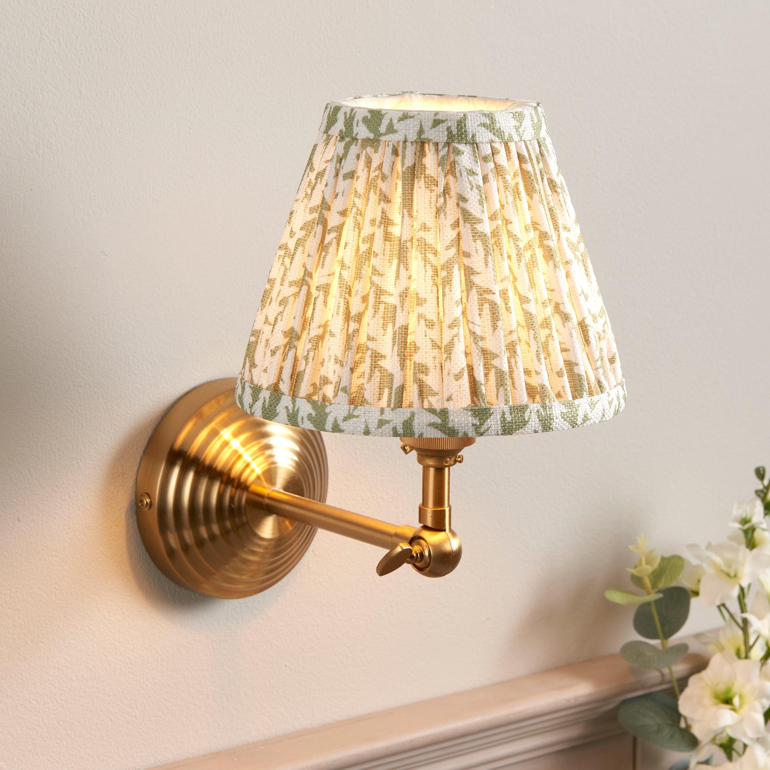 Obelisk Brass Wall Light Wing & Leaf 16cm Herb Garden Green Shade