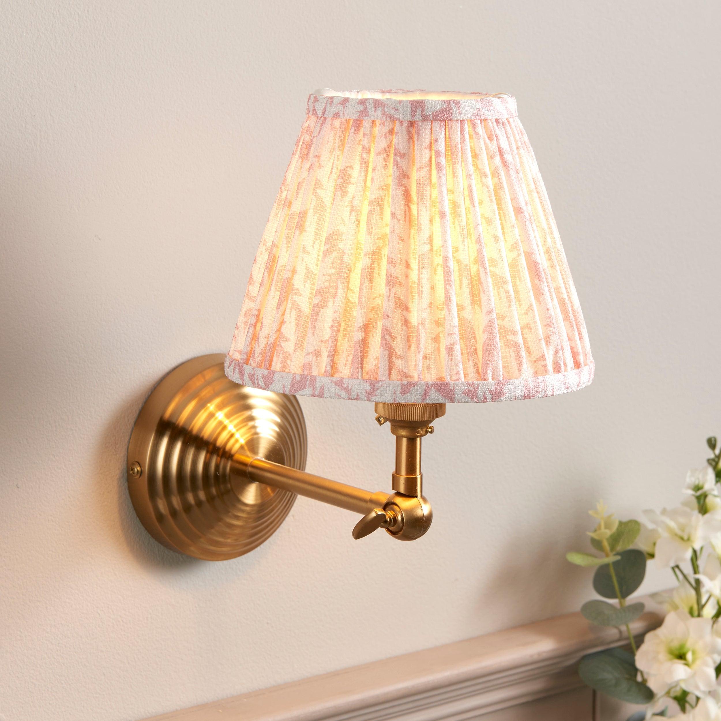 Obelisk Brass Wall Light Wing & Leaf 16cm Peachy keen Shade