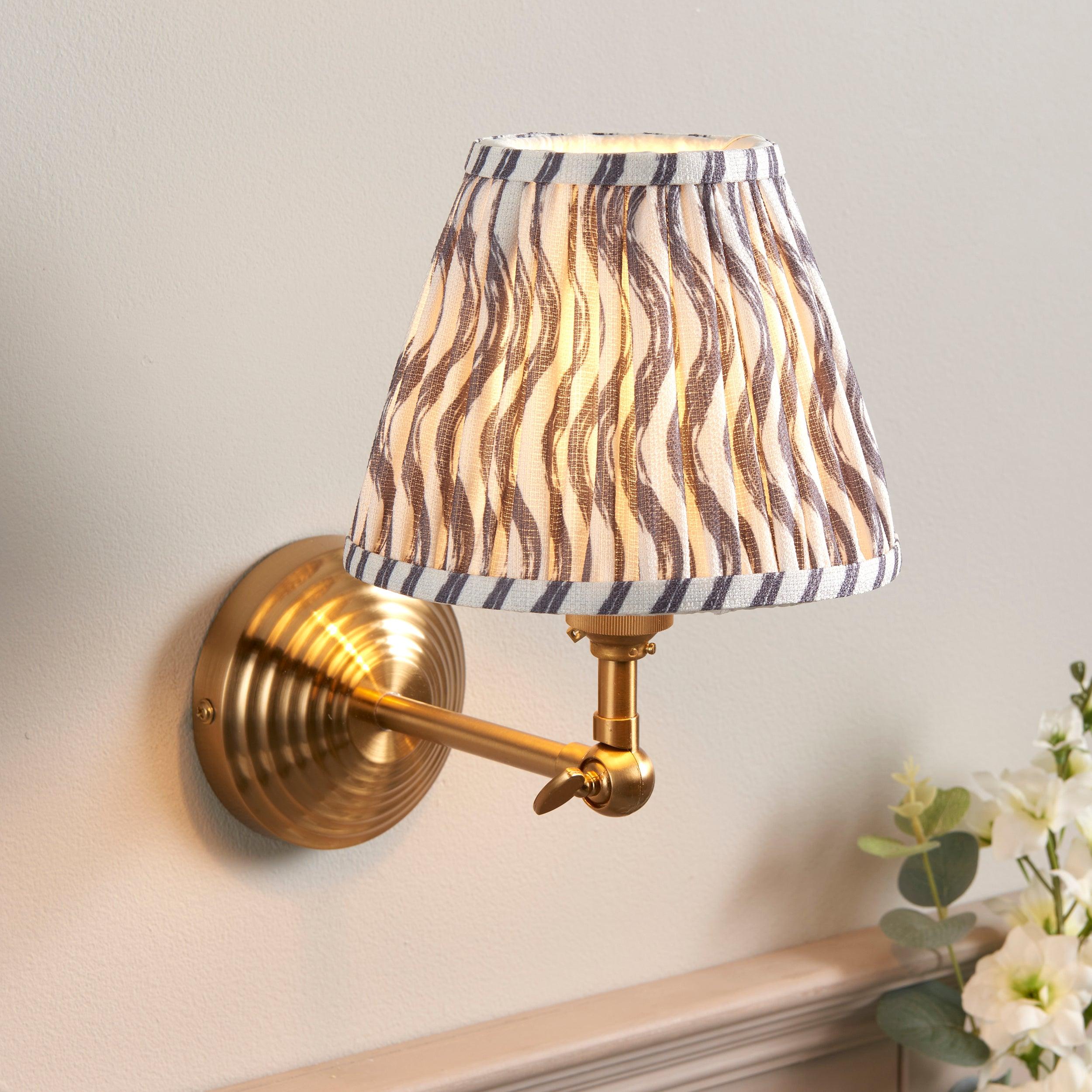 Obelisk Brass Wall Light Wing & Ripple 16cm Pearl Grey Shade