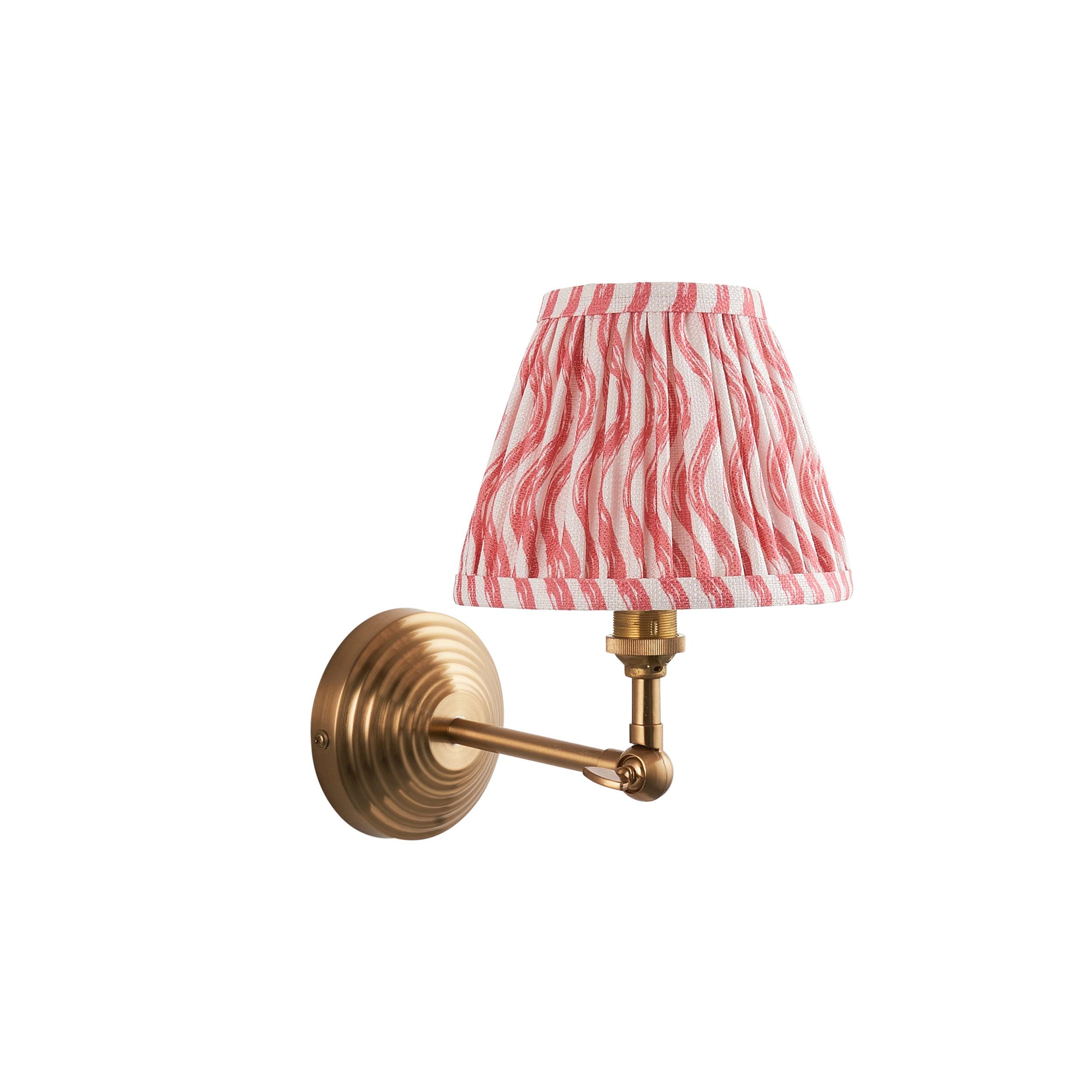 Obelisk Brass Wall Light Wing & Ripple 16cm Coral Pink Shade