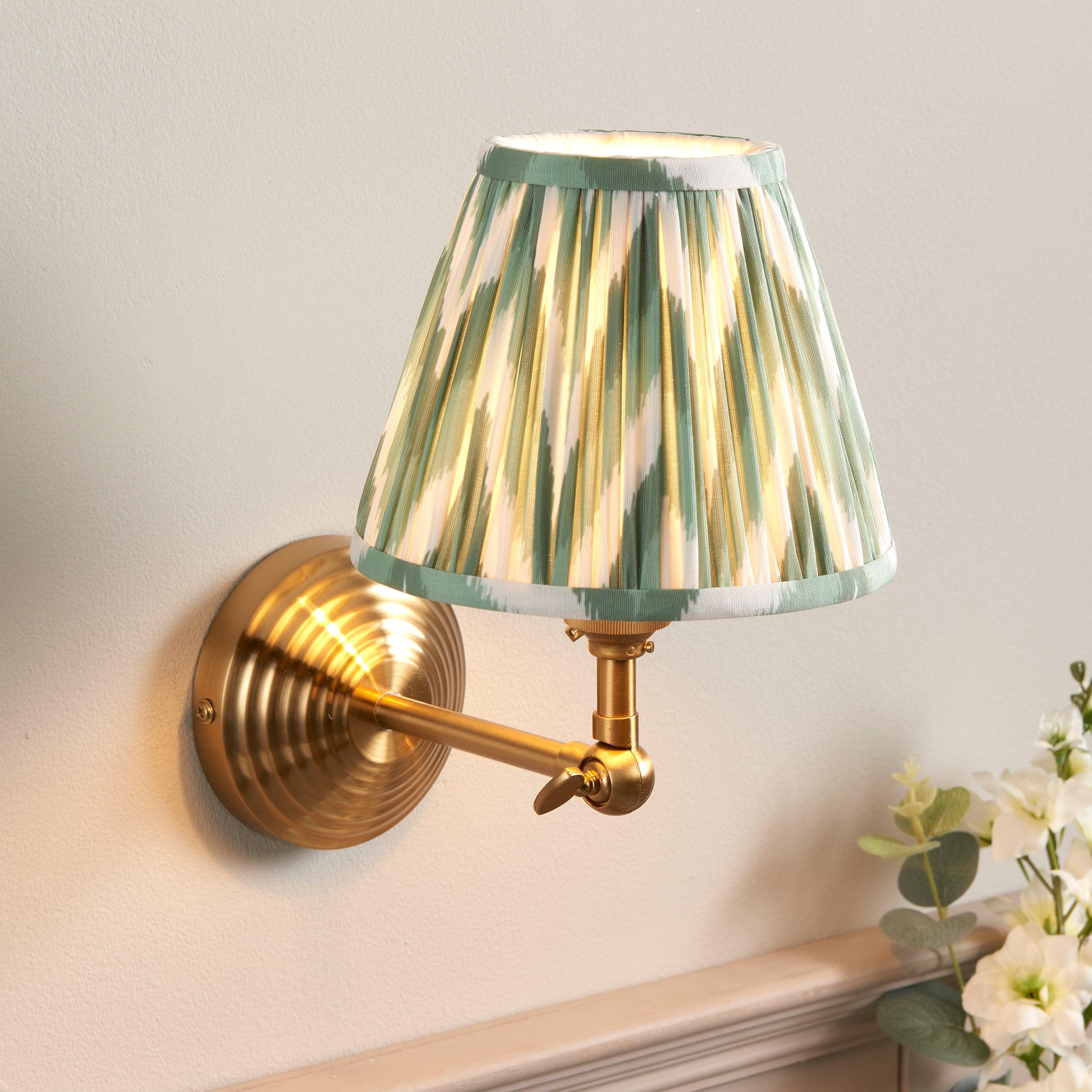 Obelisk Brass Wall Light Wing & Zigzag 16cm Cotswold Green Shade