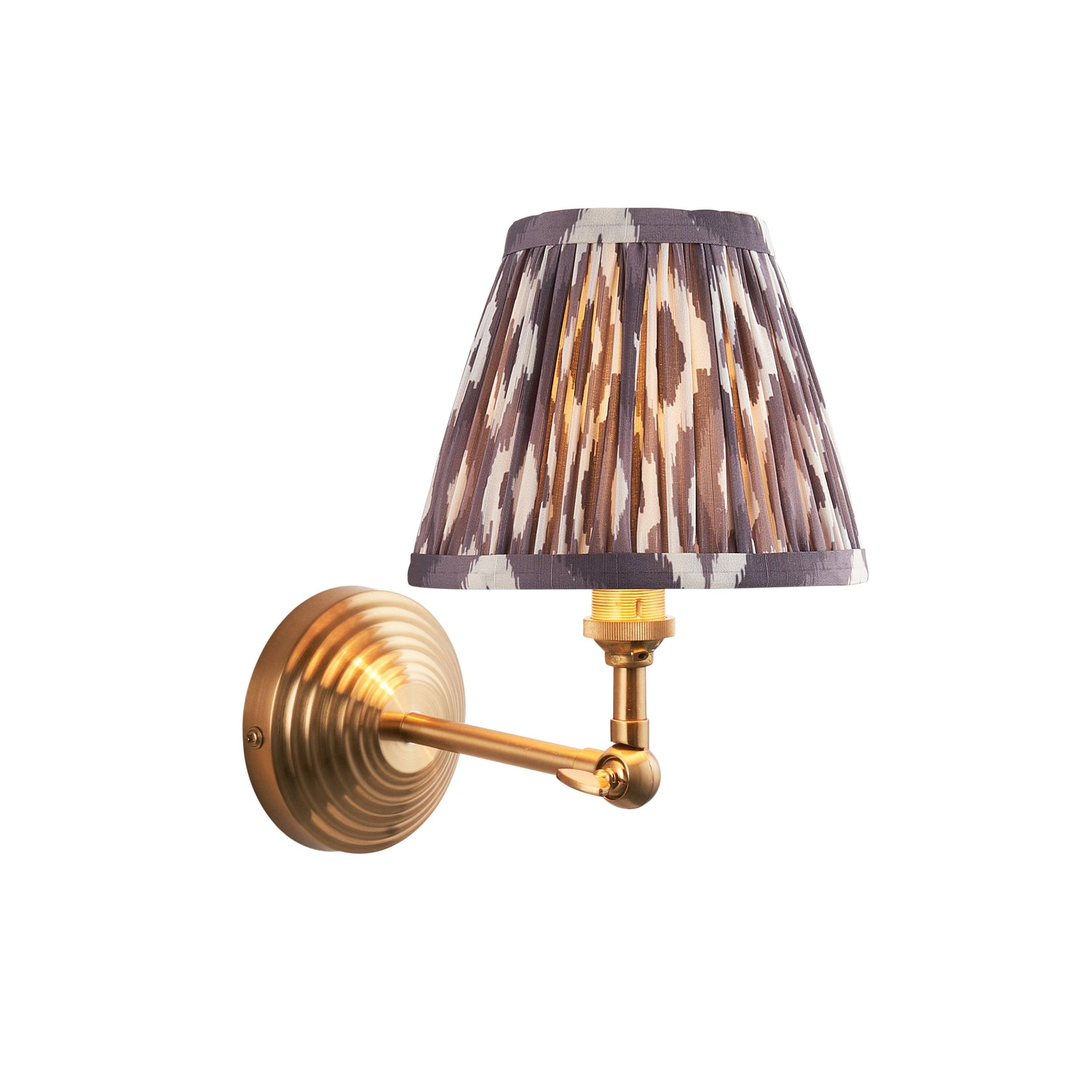 Obelisk Brass Wall Light Wing & Ikat 16cm Pearl Grey Shade