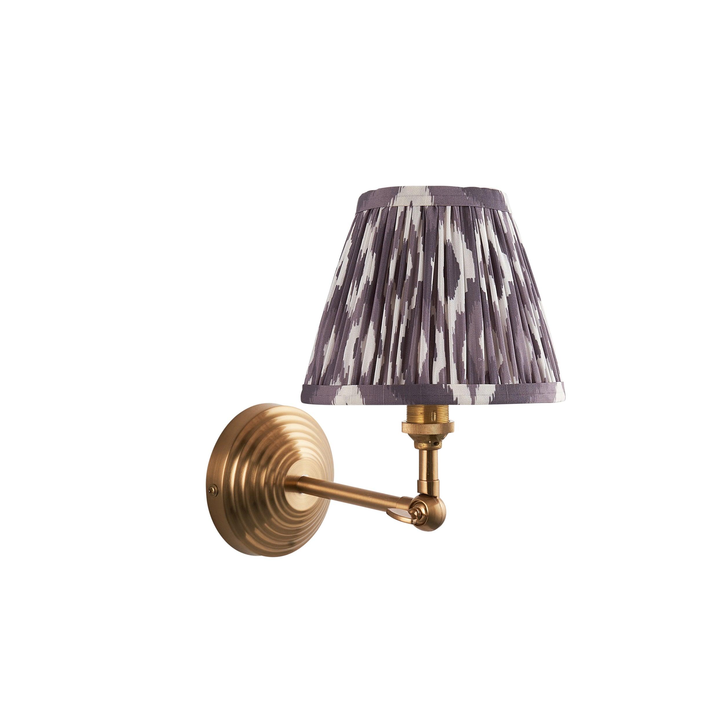 Obelisk Brass Wall Light Wing & Ikat 16cm Pearl Grey Shade