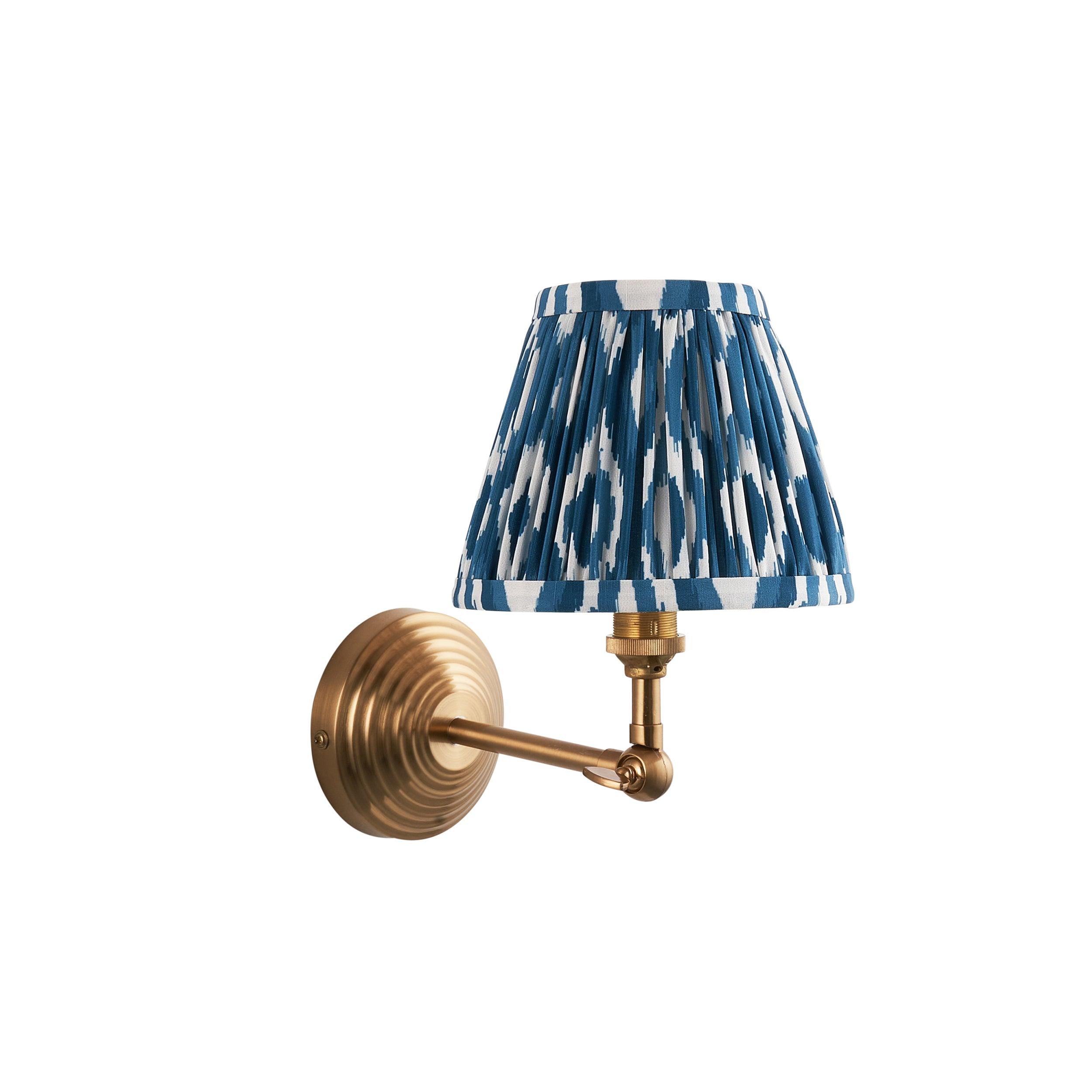 Obelisk Brass Wall Light Wing & Ikat 16cm Marlin Blue Shade