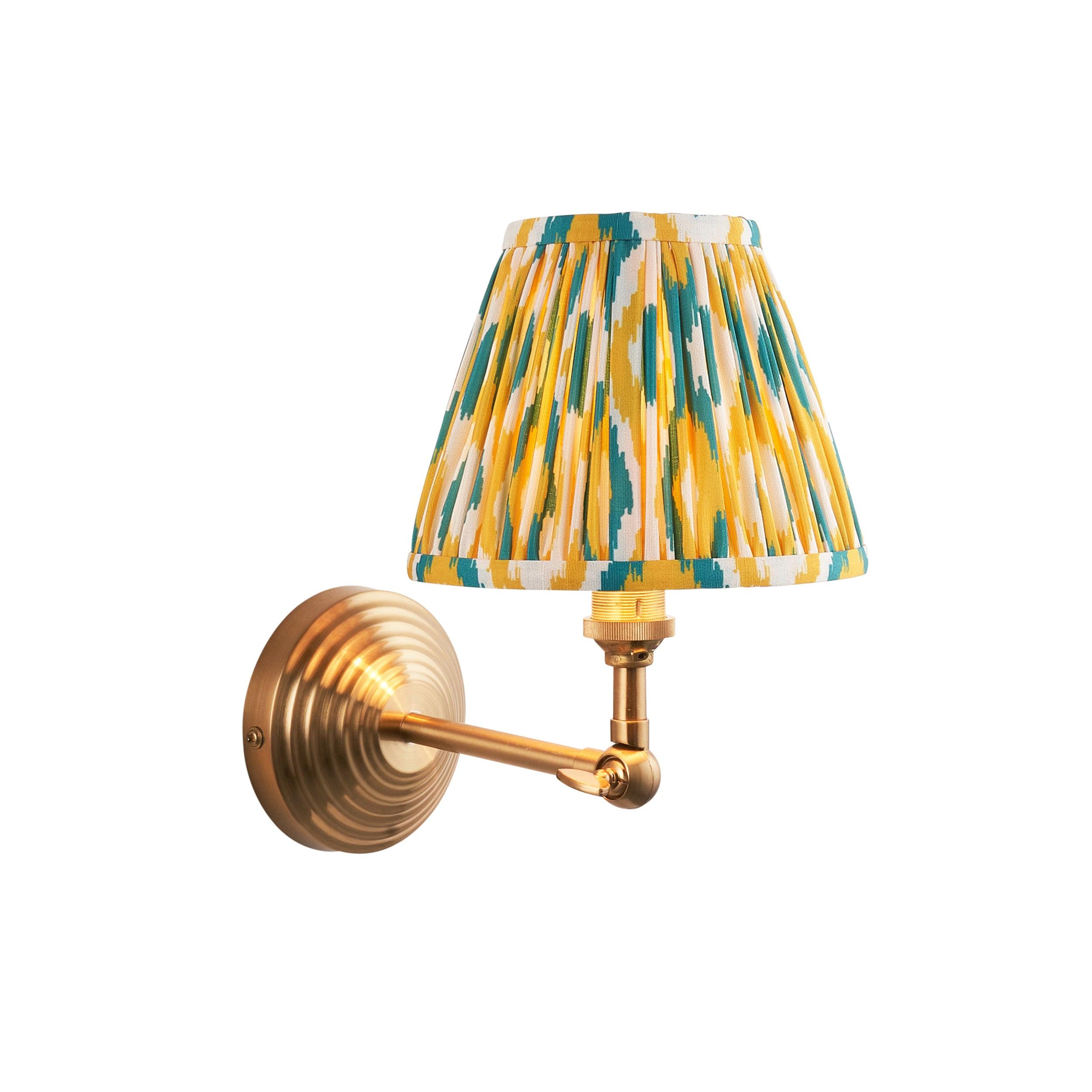 Obelisk Brass Wall Light Wing & Ikat 16cm Yellow & Jade Shade