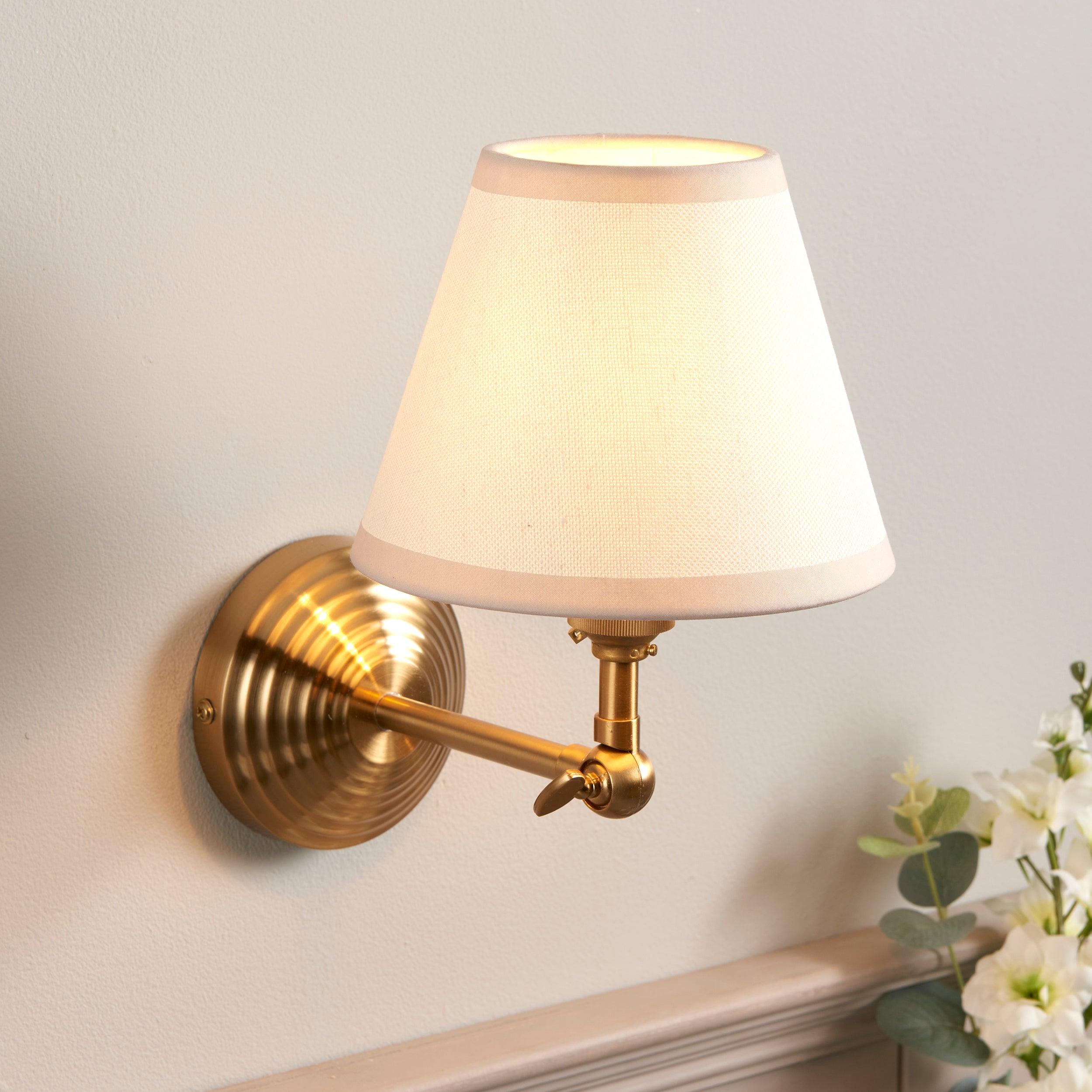 Obelisk Brass Wall Light Wing & Ivy 16cm Vintage white Shade