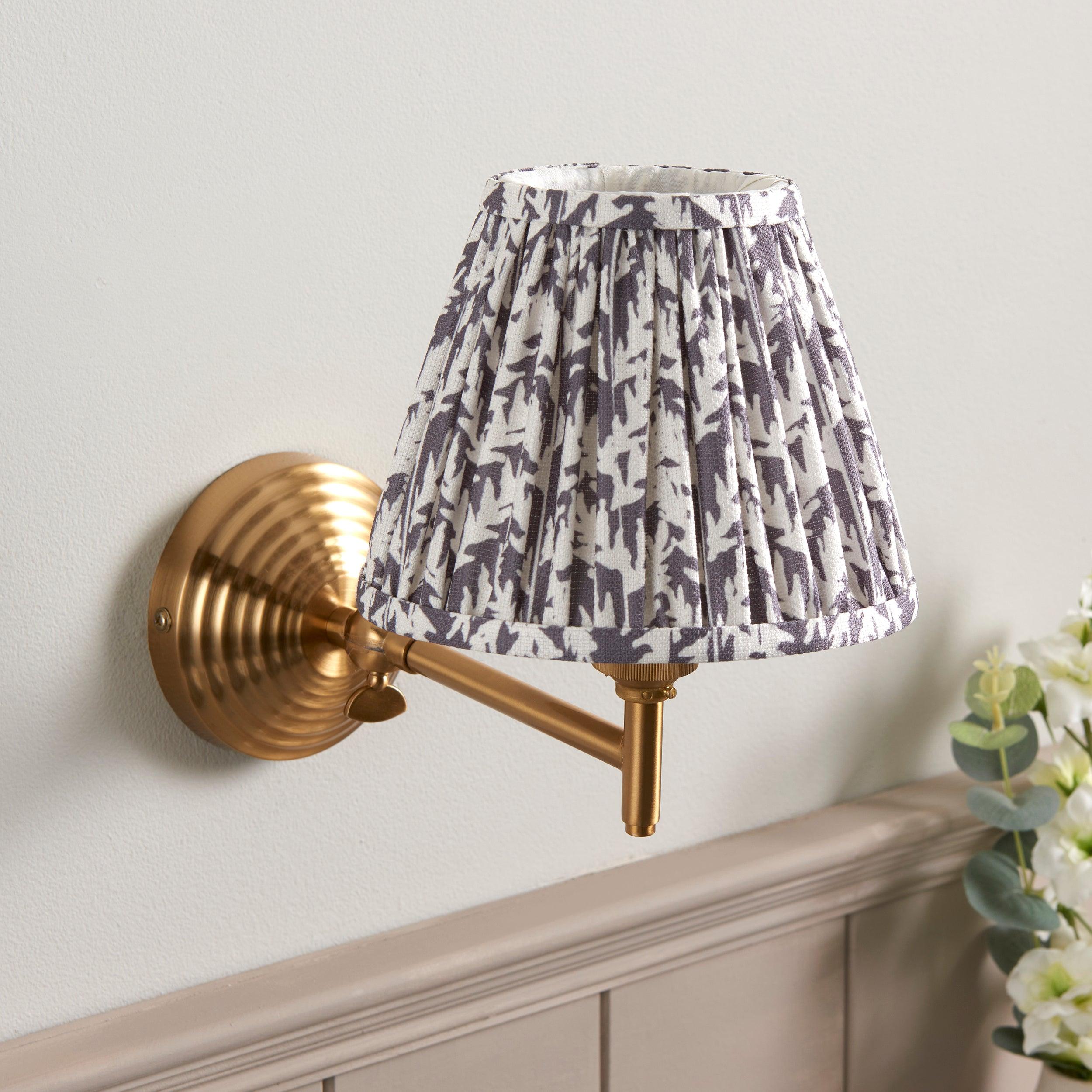 Obelisk Fold Brass Wall Light & Leaf 16cm Pearl Grey Shade