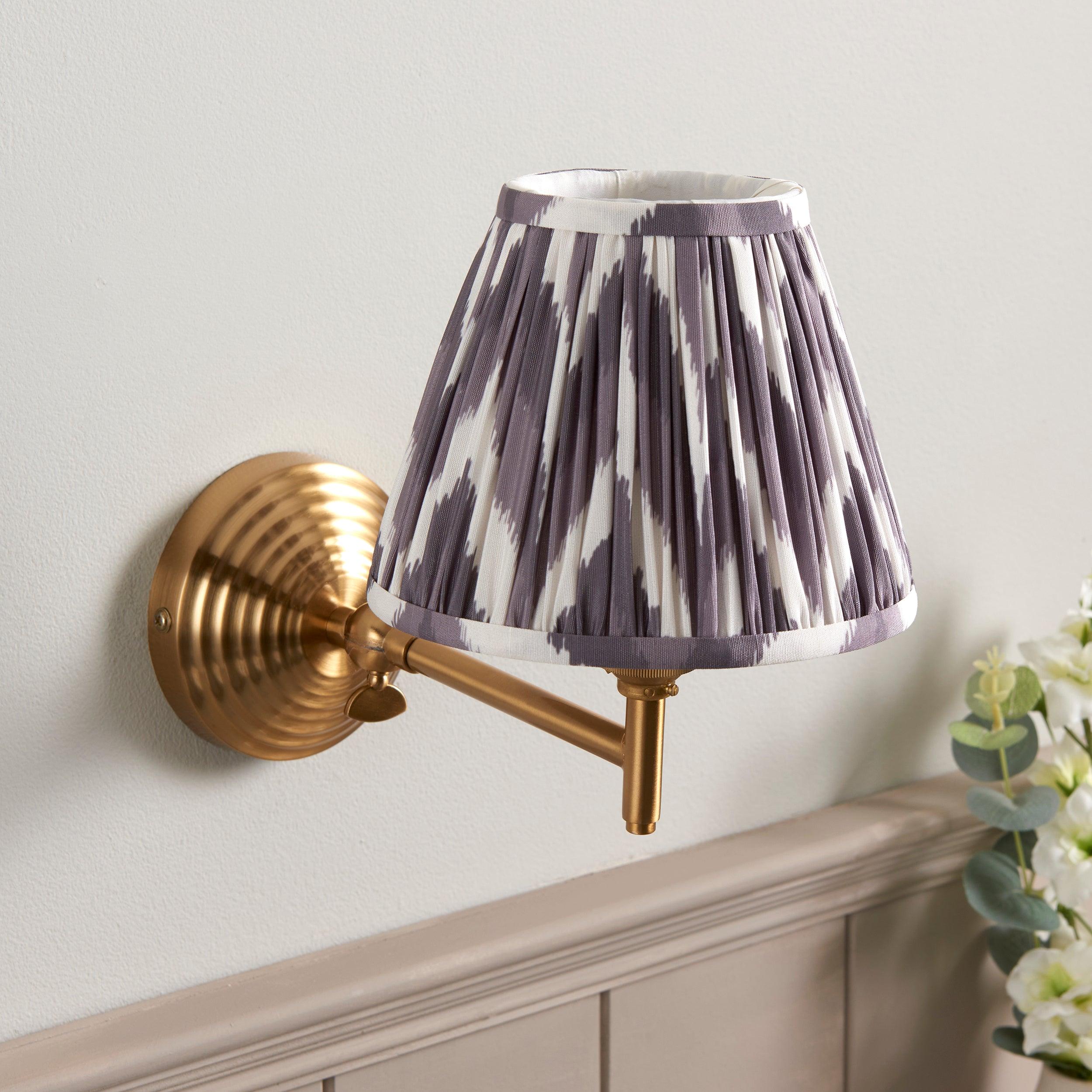 Obelisk Fold Brass Wall Light & Zigzag 16cm Pearl Grey Shade