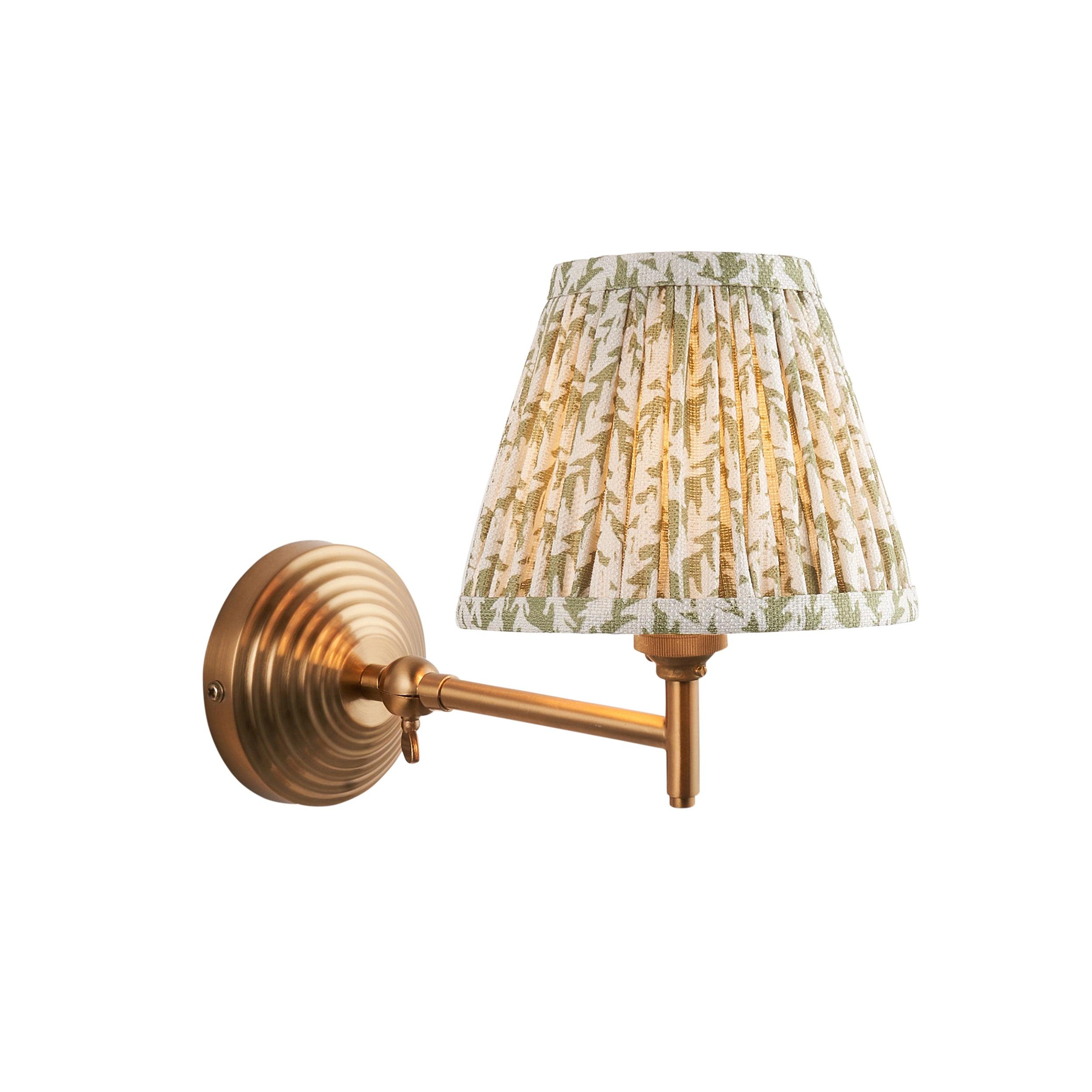 Obelisk Fold Brass Wall Light & Leaf 16cm Herb Garden Green Shade