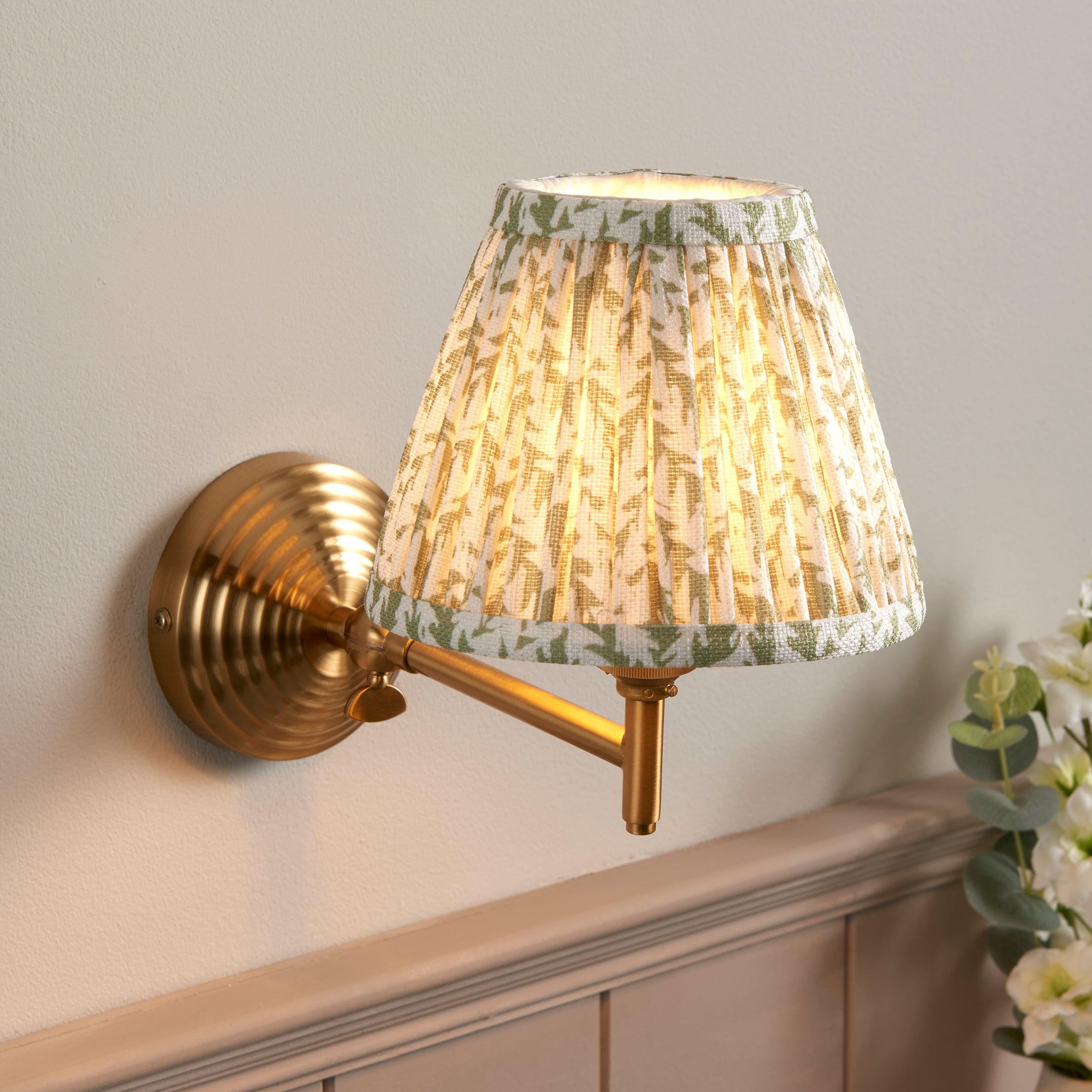 Obelisk Fold Brass Wall Light & Leaf 16cm Herb Garden Green Shade