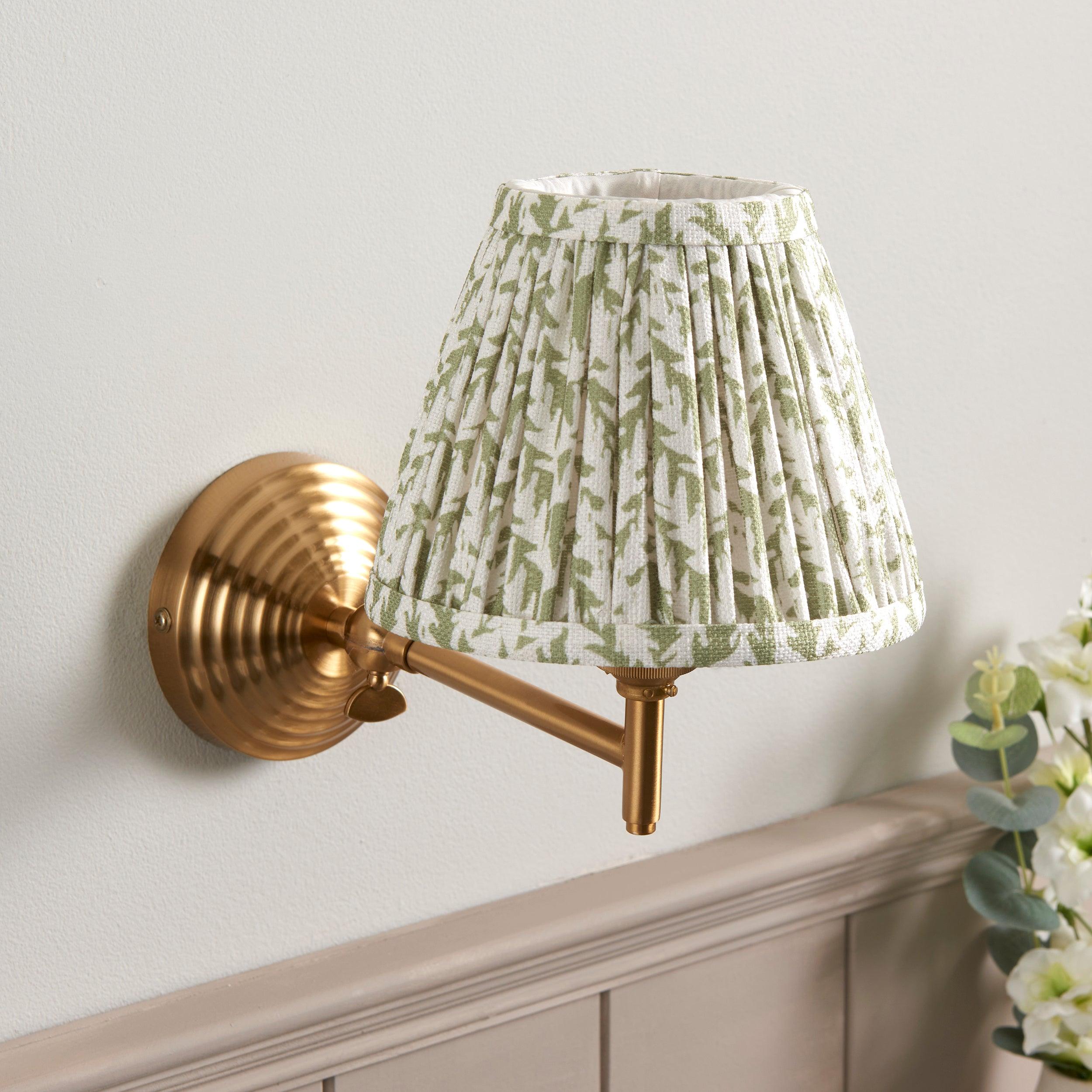 Obelisk Fold Brass Wall Light & Leaf 16cm Herb Garden Green Shade