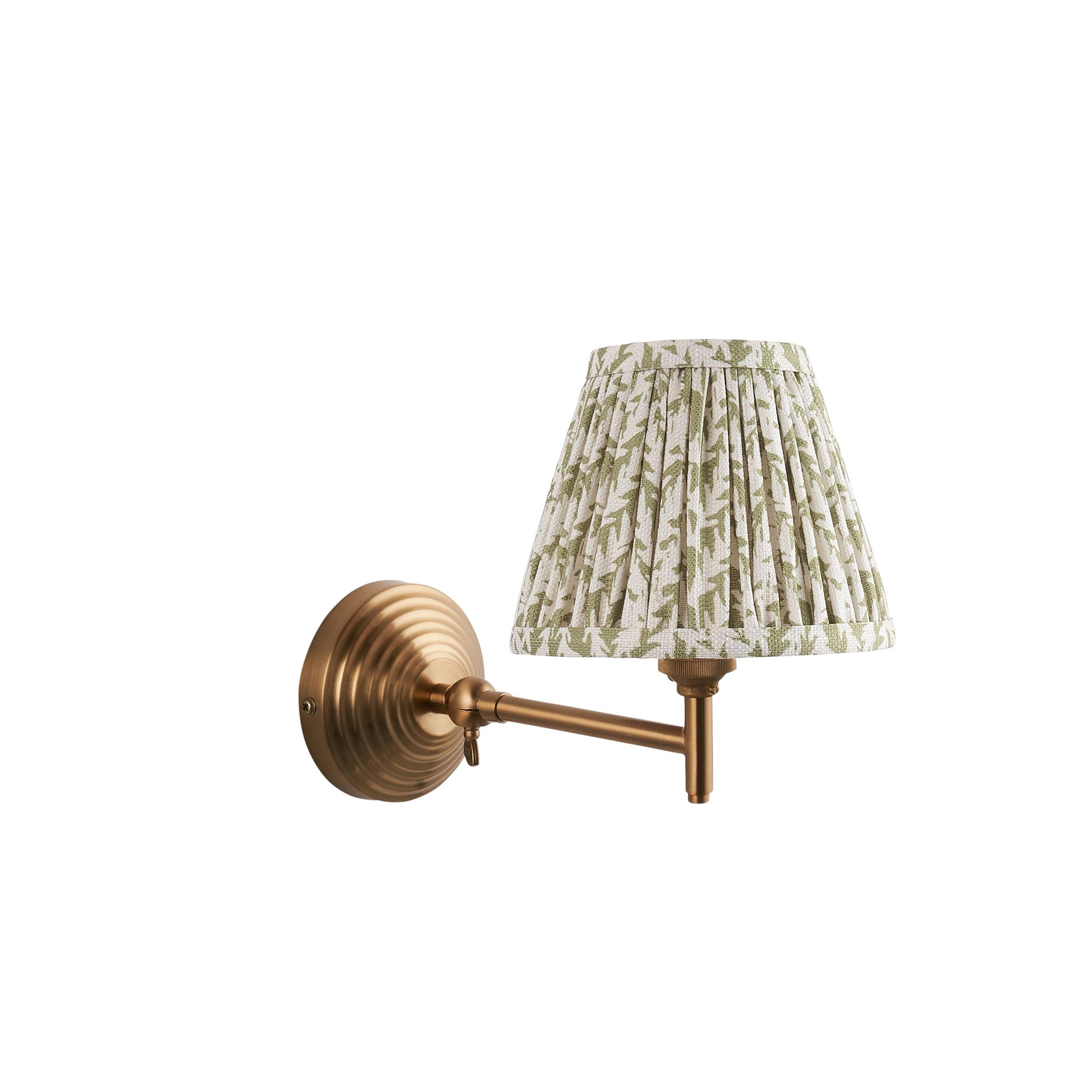 Obelisk Fold Brass Wall Light & Leaf 16cm Herb Garden Green Shade